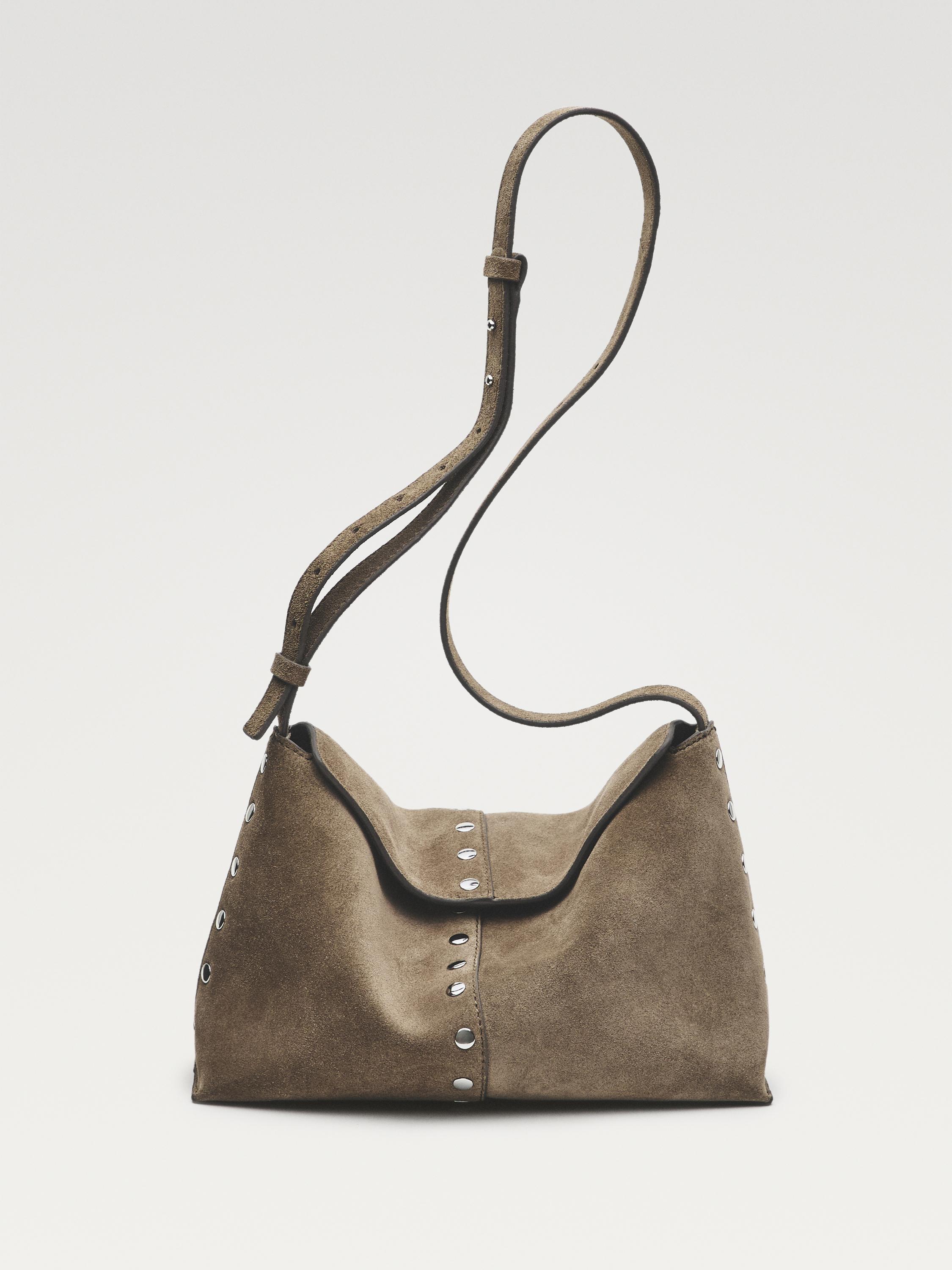 Split leather bag with stud details — MOLE BROWN