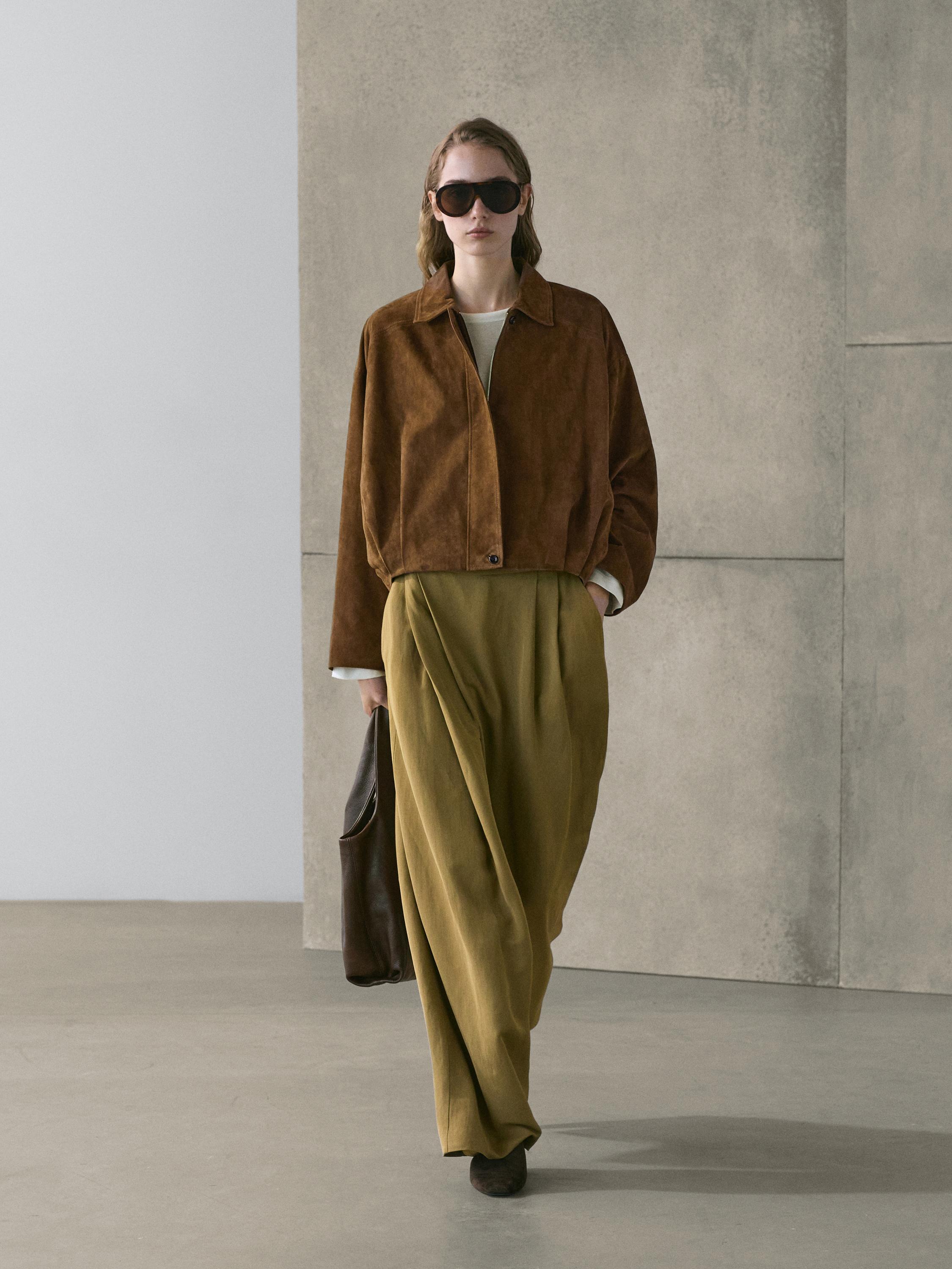 Short suede leather bomber jacket