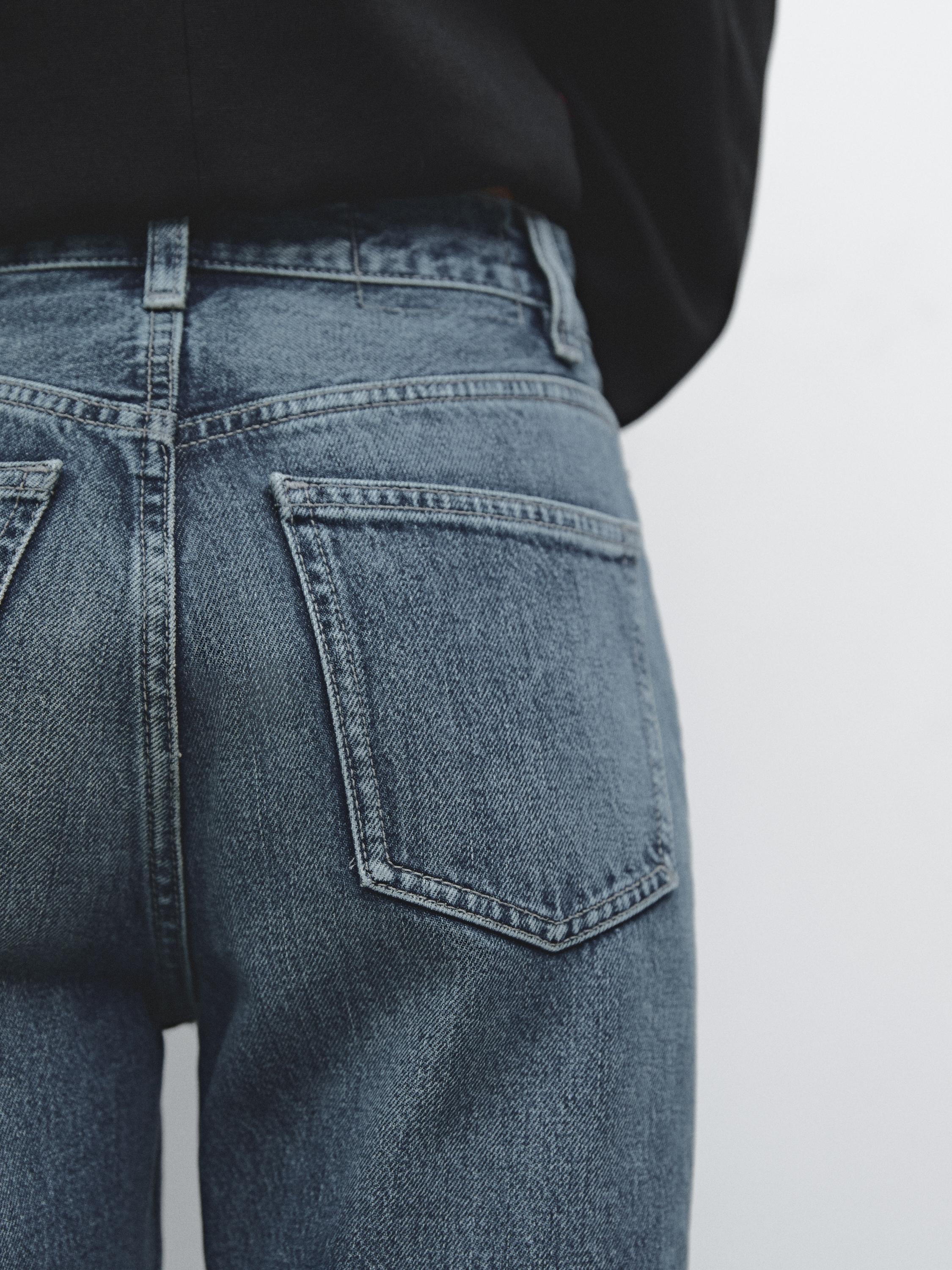 Cotton blend high-waist straight-leg jeans