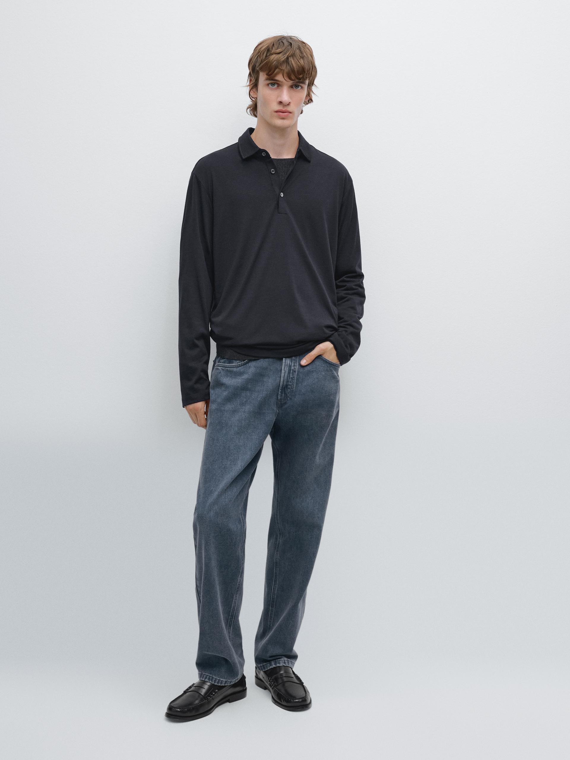 Pull Polo En Maille De Laine Mélangée - Bleu Marine - S - Massimo Dutti - Homme