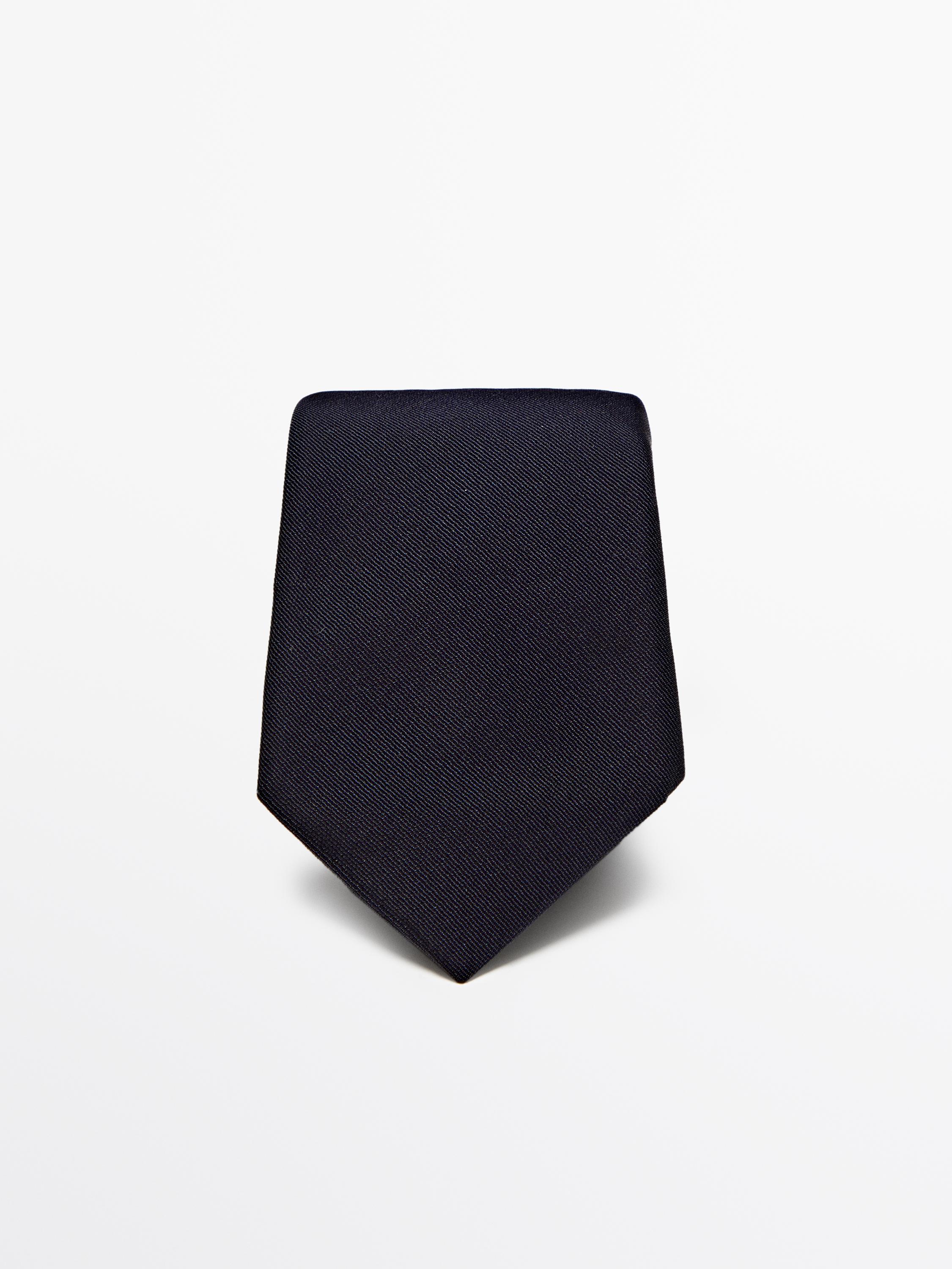 Cotton and silk blend twill tie — BLUE