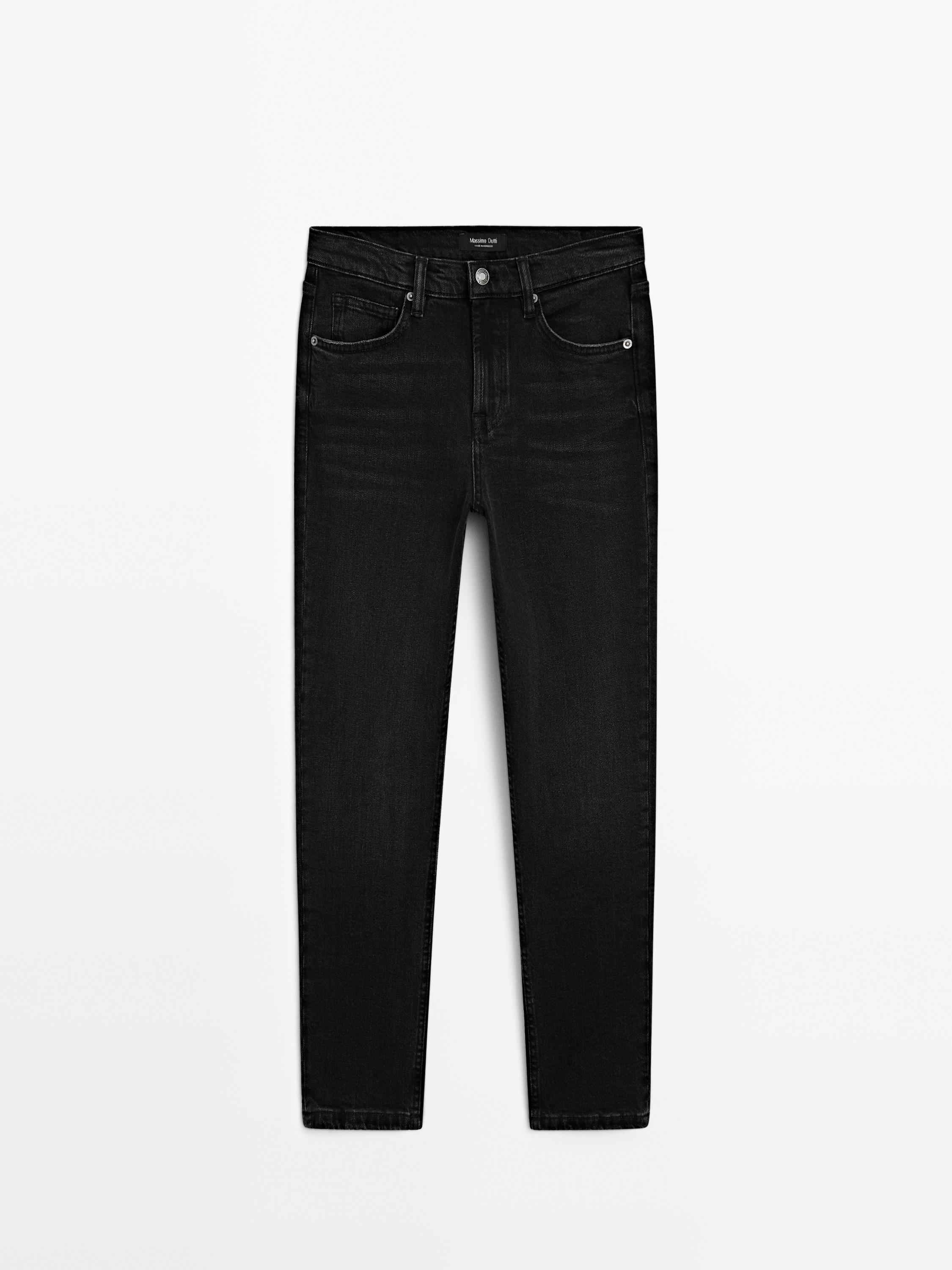 Jeans slim fit cropped tiro medio