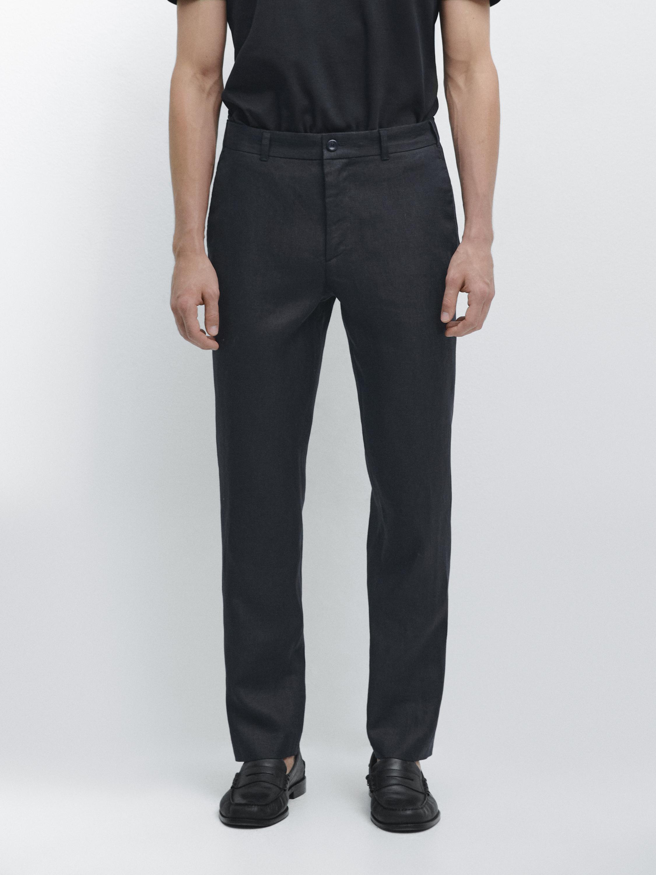 Tapered fit linen trousers