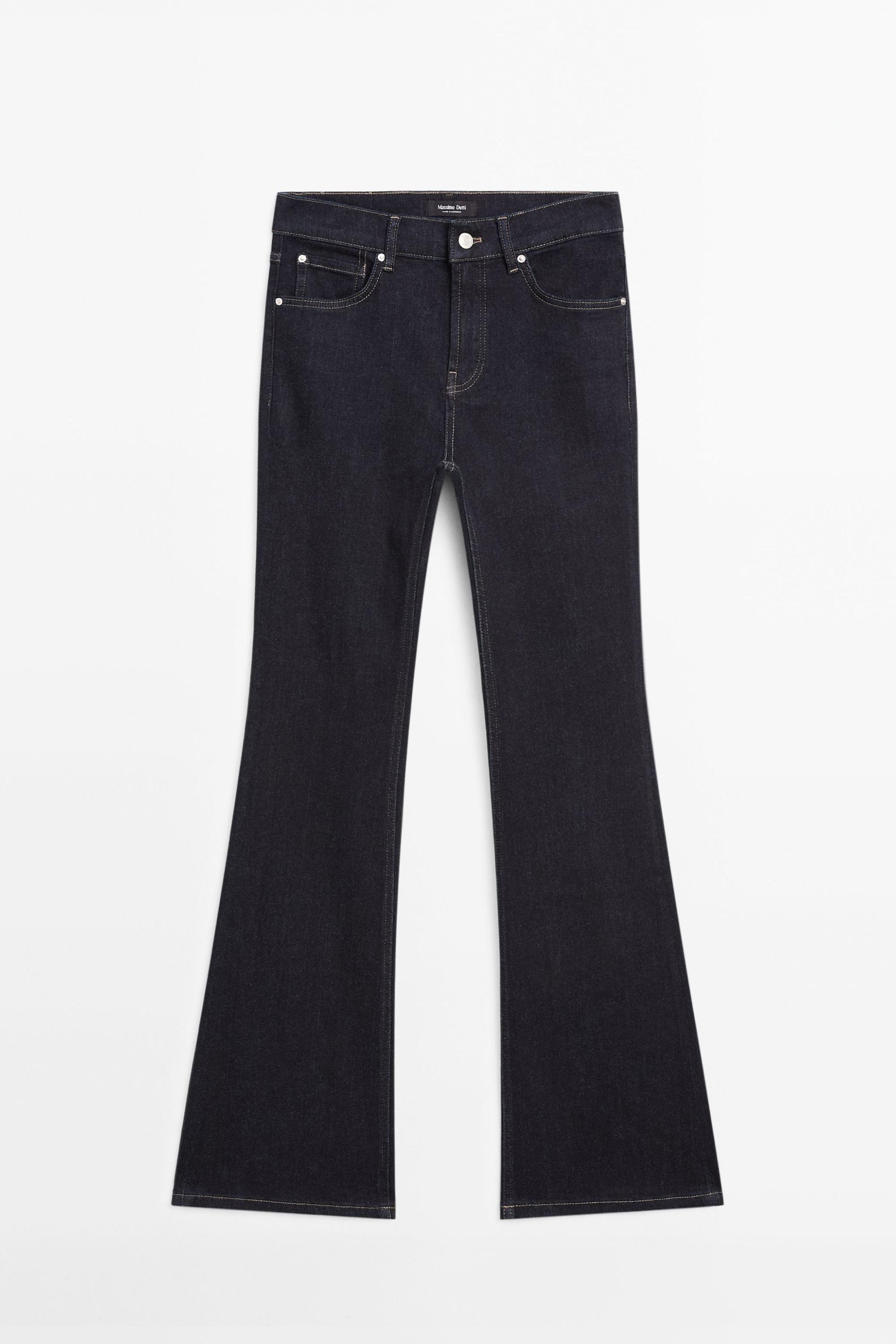 High waist bell bottom skinny jeans — DARK BLUE