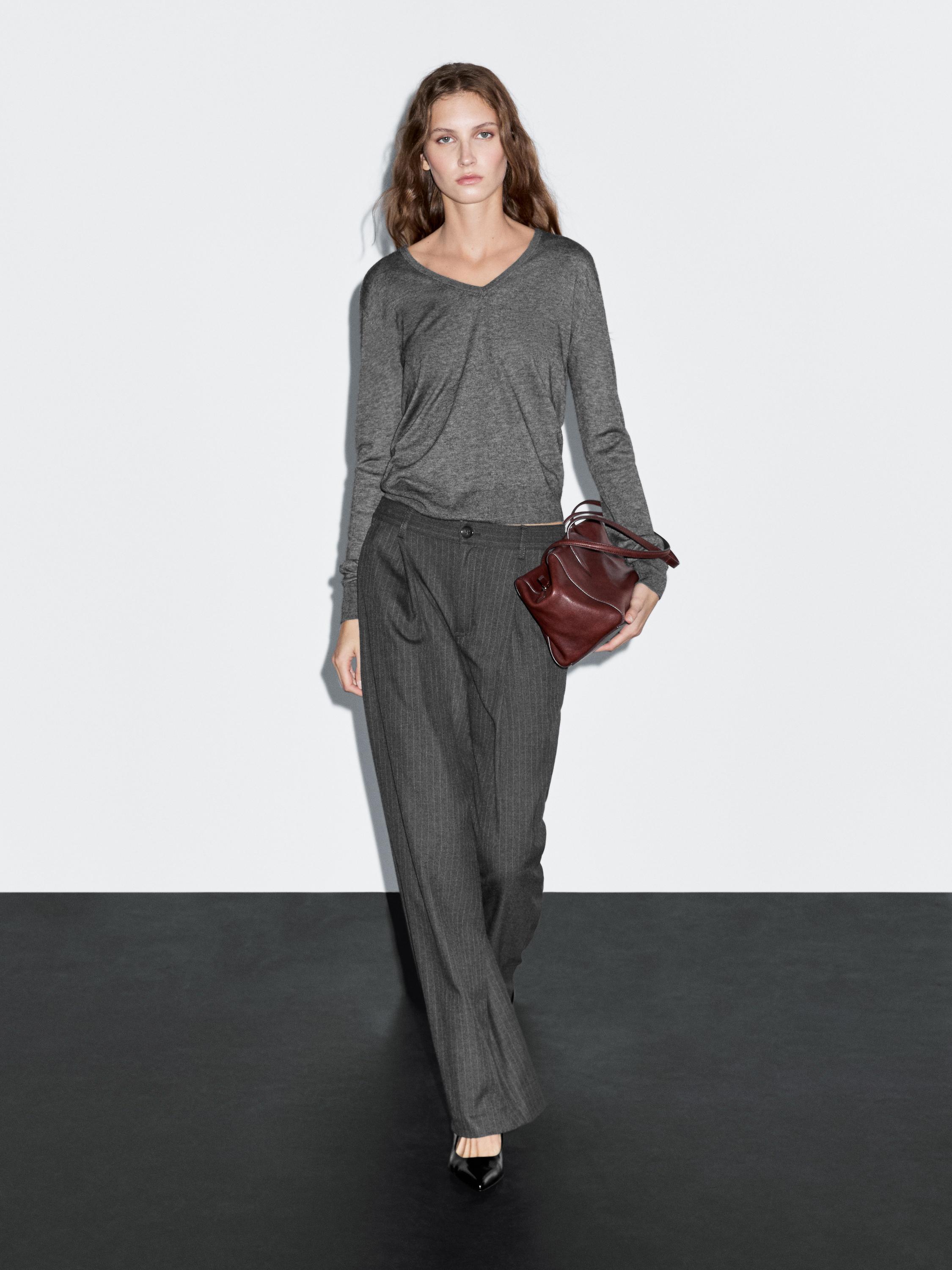 Mid-rise wide-leg pinstripe trousers