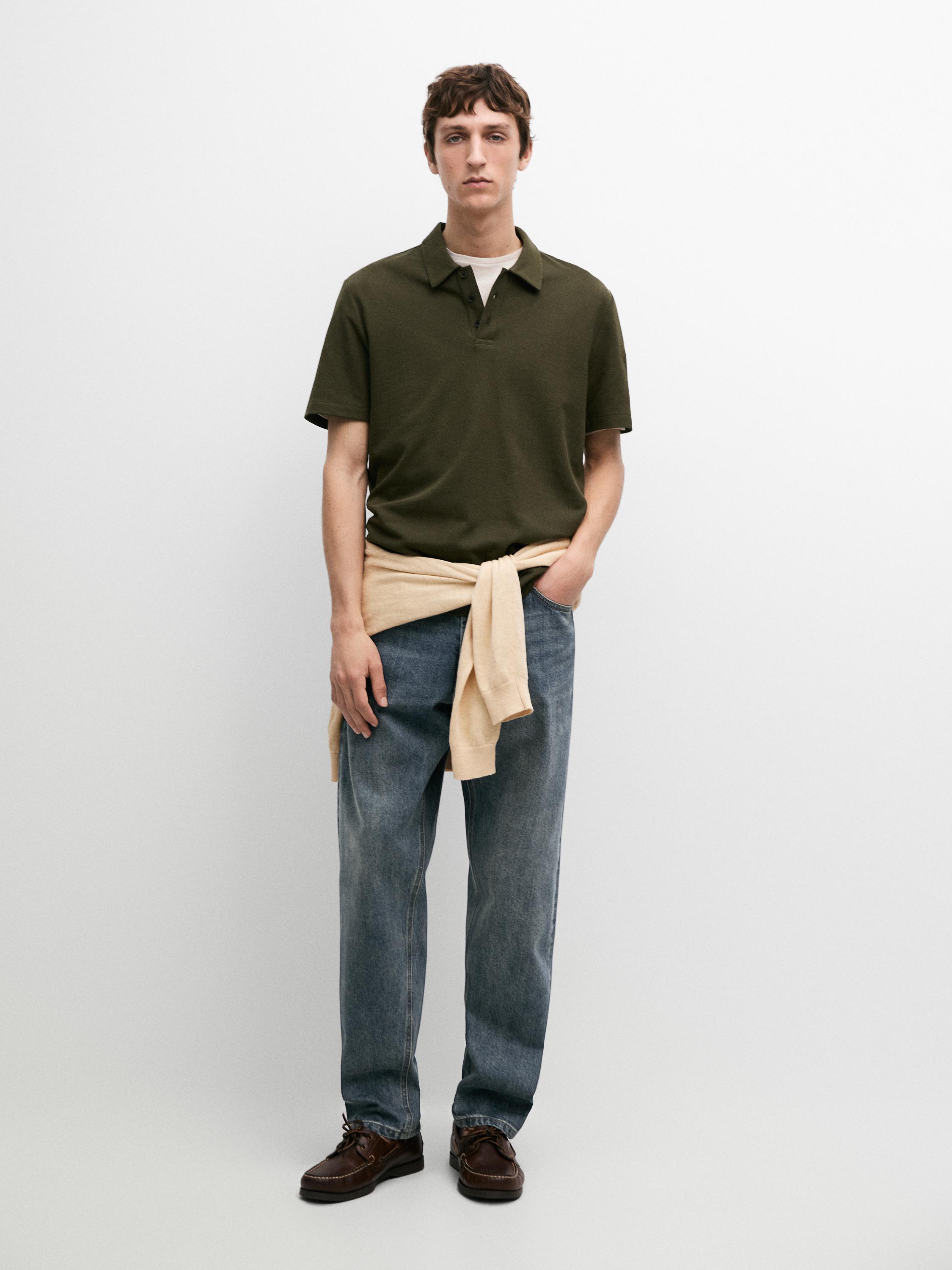 Micro-textured cotton blend polo shirt