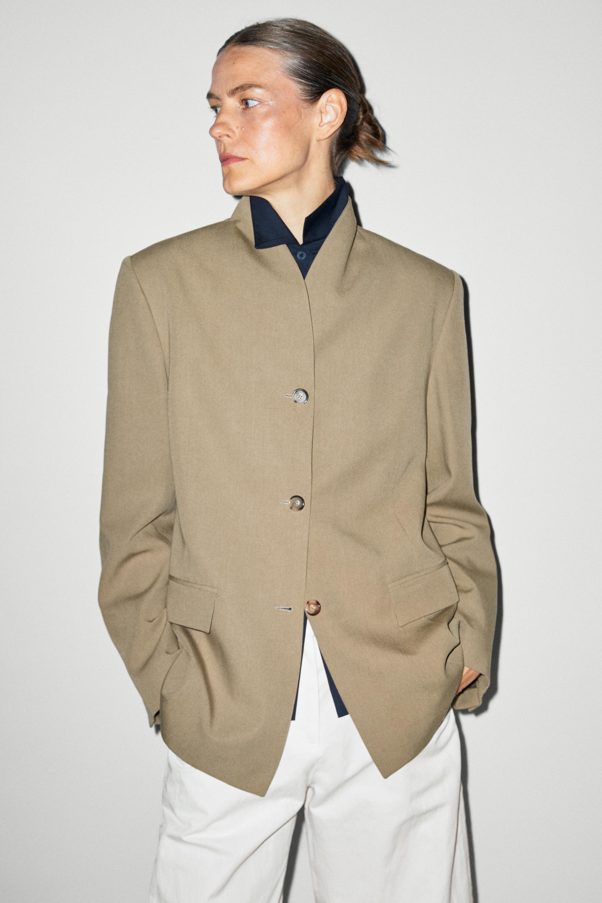 Stand collar blazer — MOLE BROWN