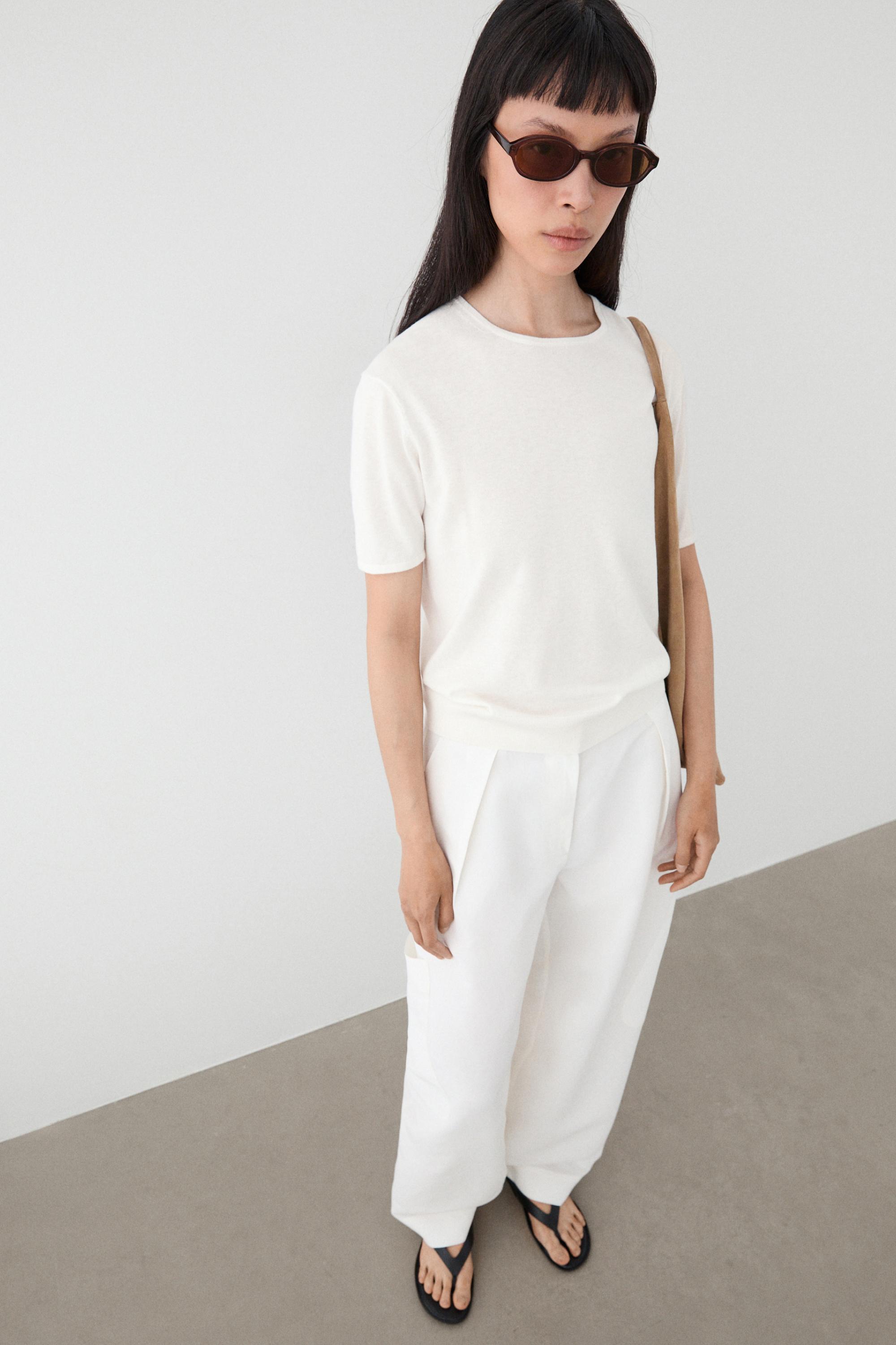 100% linen short sleeve T-shirt — Off white