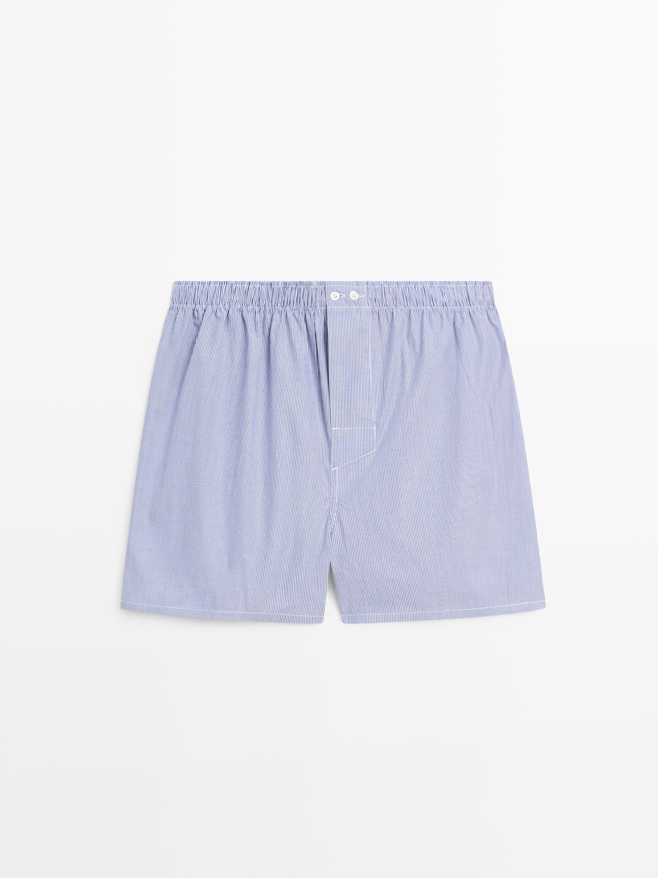 Caleçon À Rayures 100 % Coton - Bleu Marine - M - Massimo Dutti - Homme