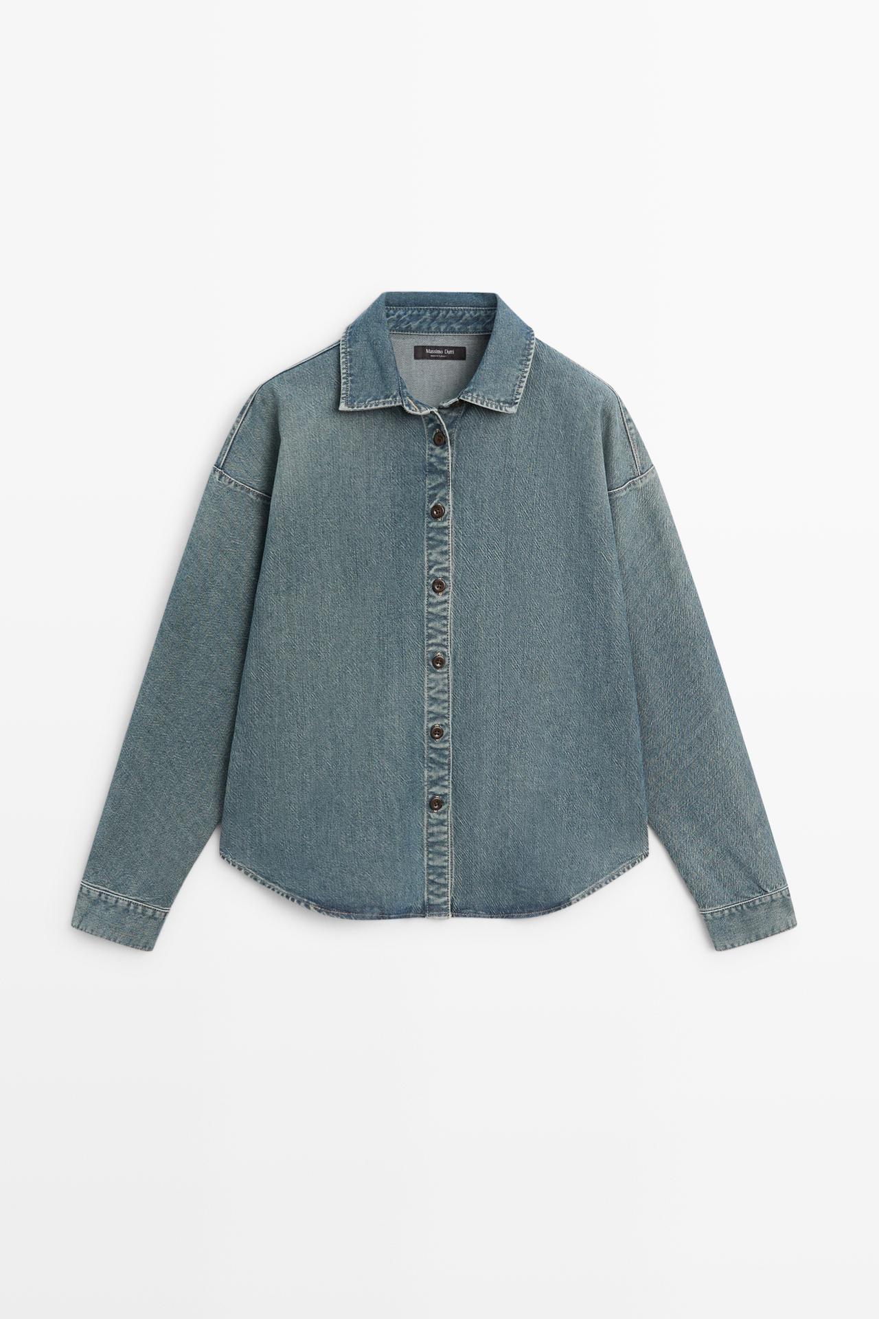 Cotton blend denim shirt — BLUE