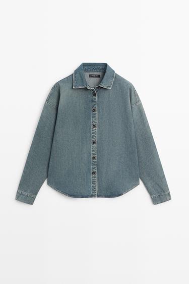 Cotton blend denim shirt — BLUE 2