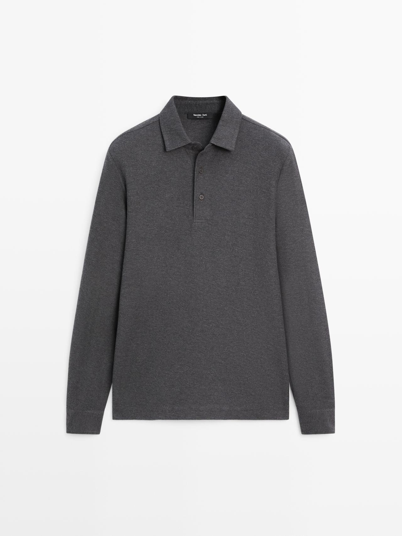 Massimo Dutti - Heren - Piqué Polo Met Structuur En Lange Mouw - Vigoré Grijs - Xl