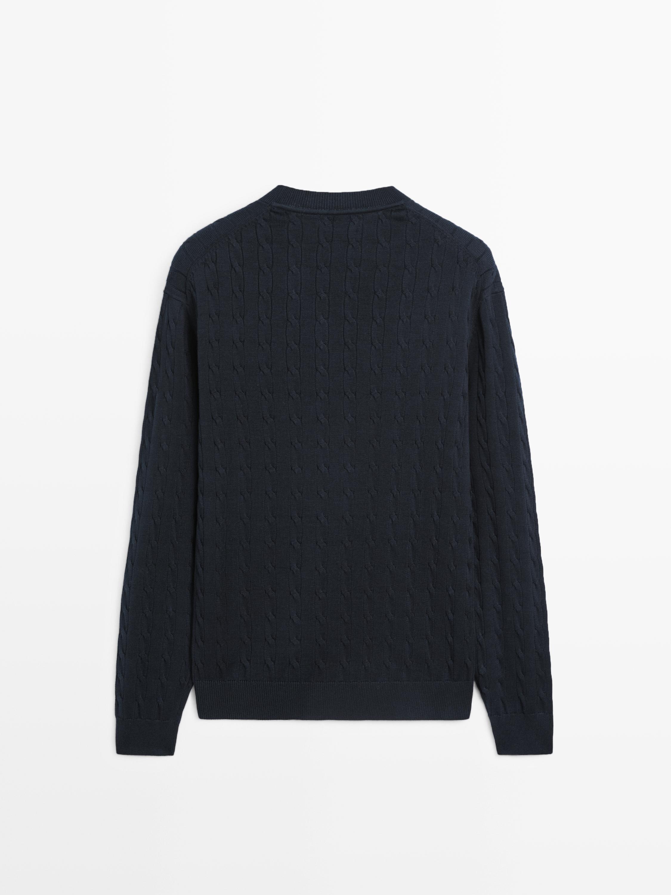 100% cotton cable-knit sweater — NAVY BLUE