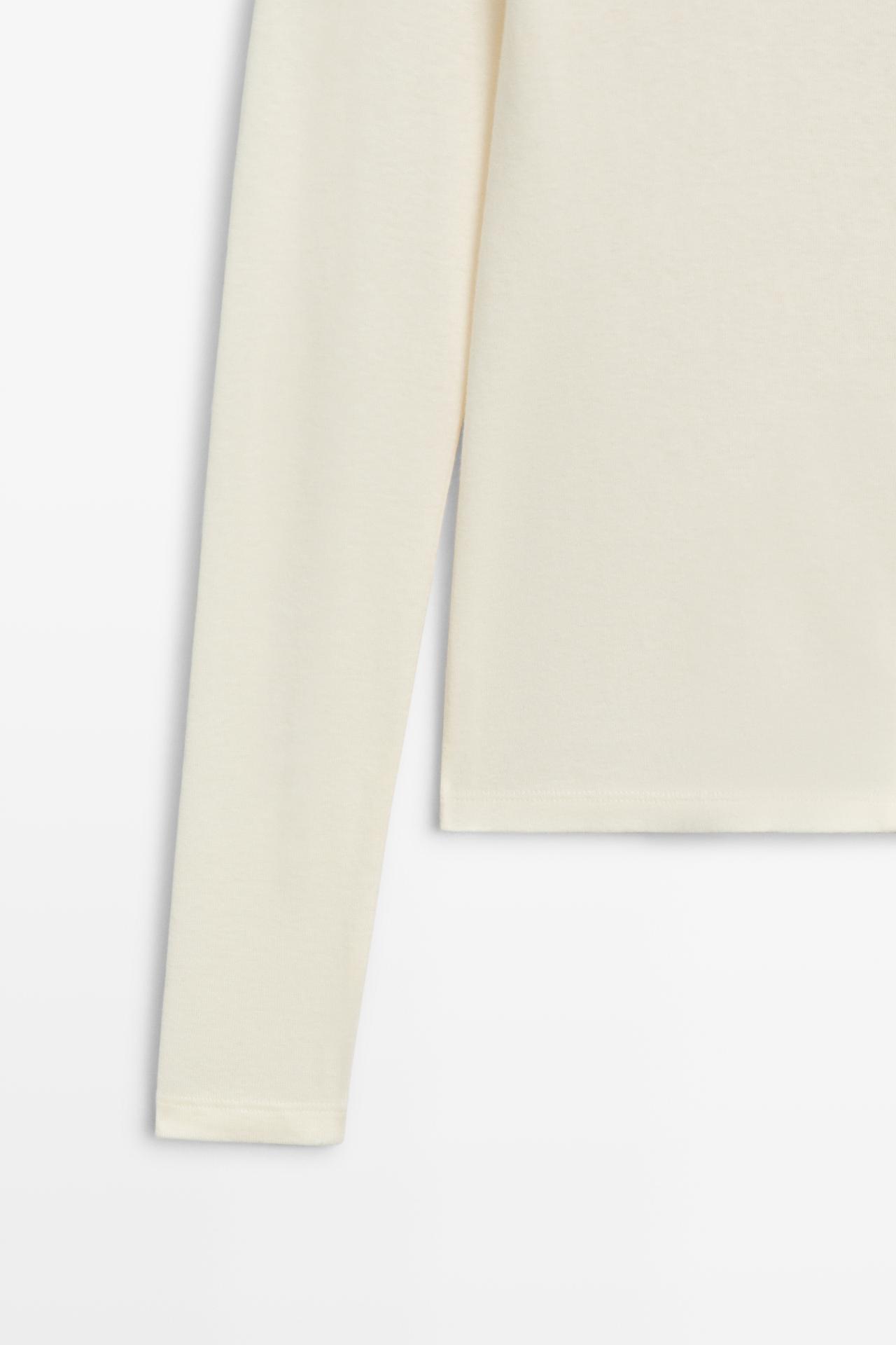 Cotton blend T-shirt with button detail — CREAM