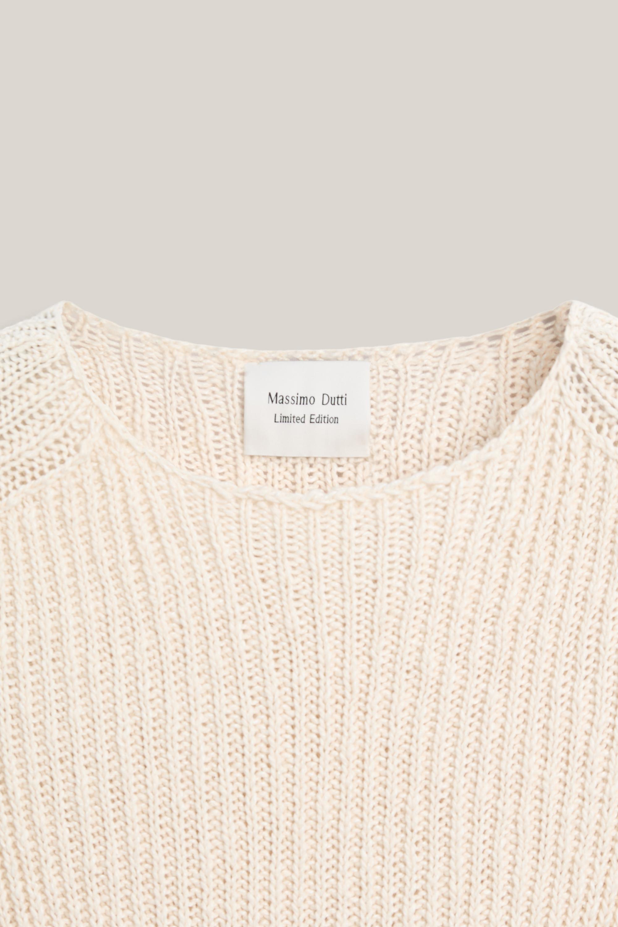 Massimo Dutti Structured Linen Knit Sweater In White