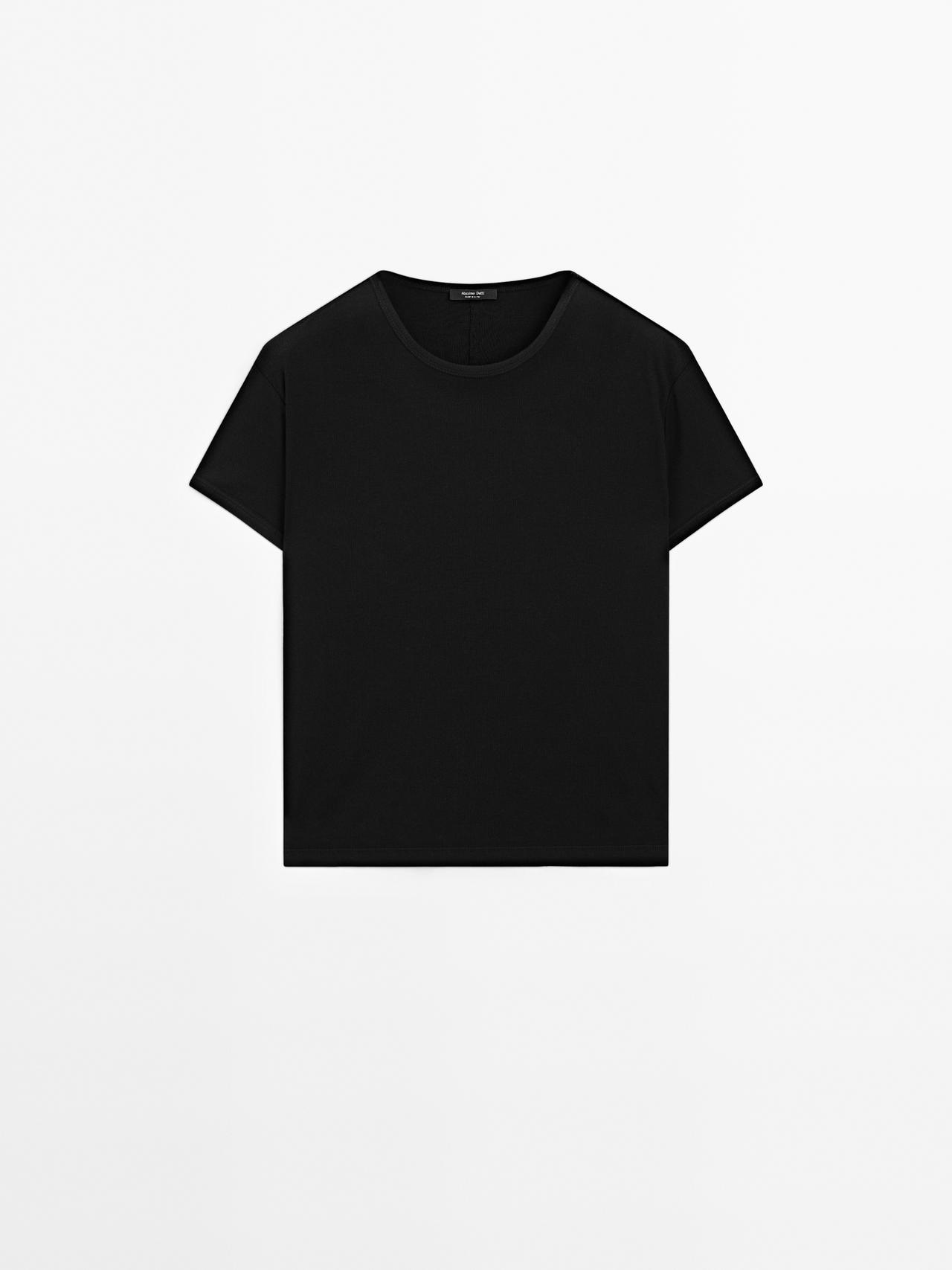 Massimo Dutti - Dame - Kortærmet T-Shirt I 100% Bomuld - Sort - Xs