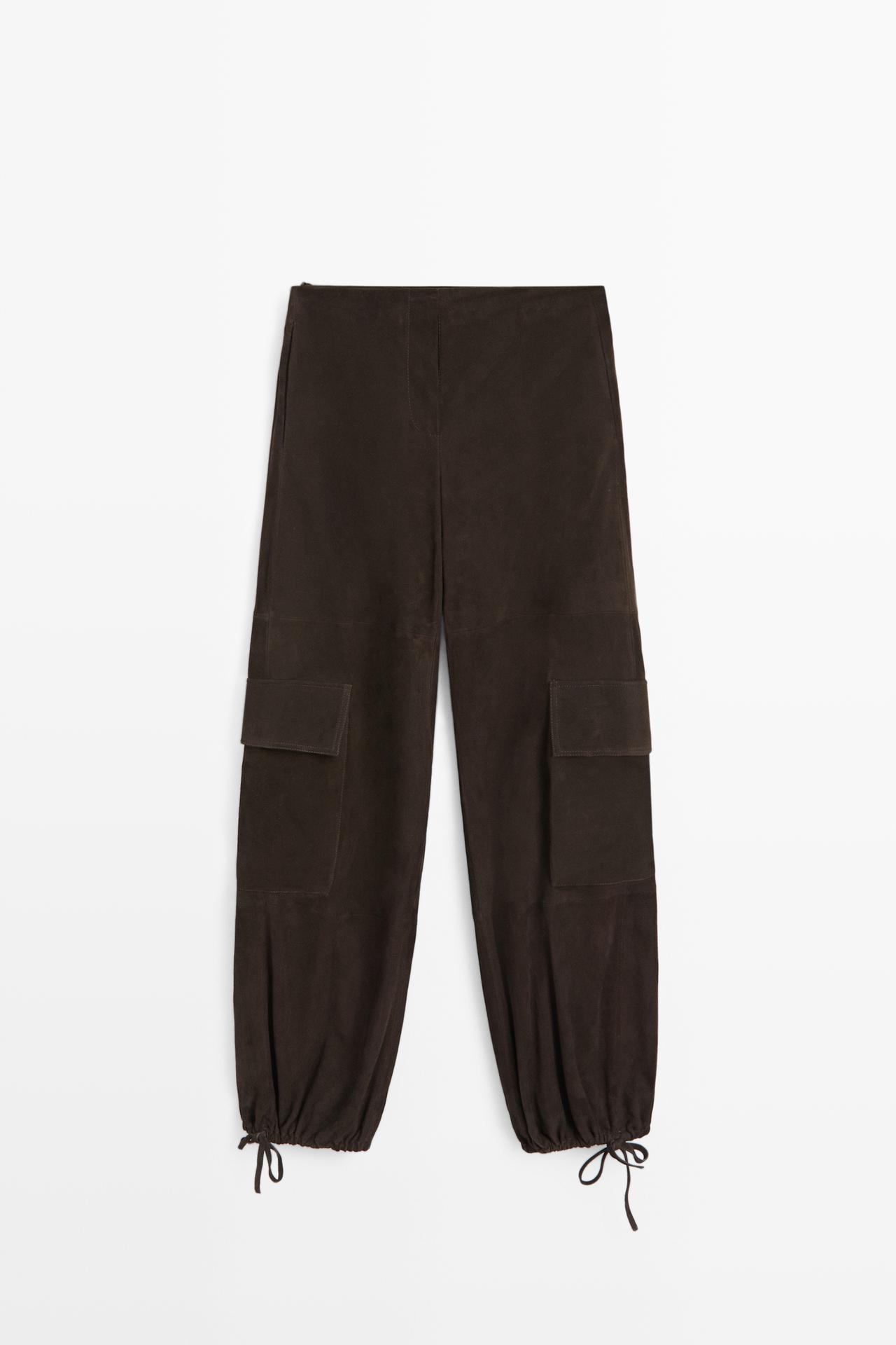 Cargo pants with Suede leather hem detail — Chocolate