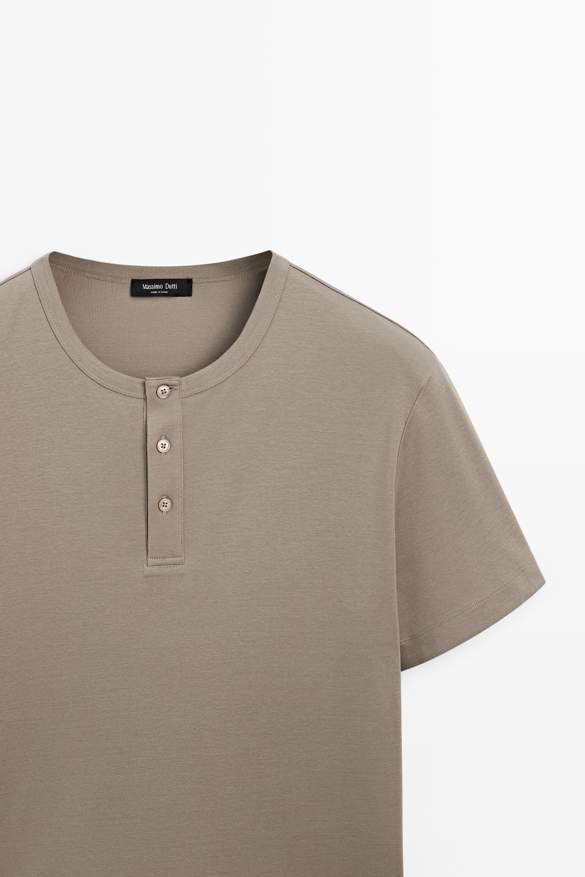 100% cotton henley T-shirt — BROWN