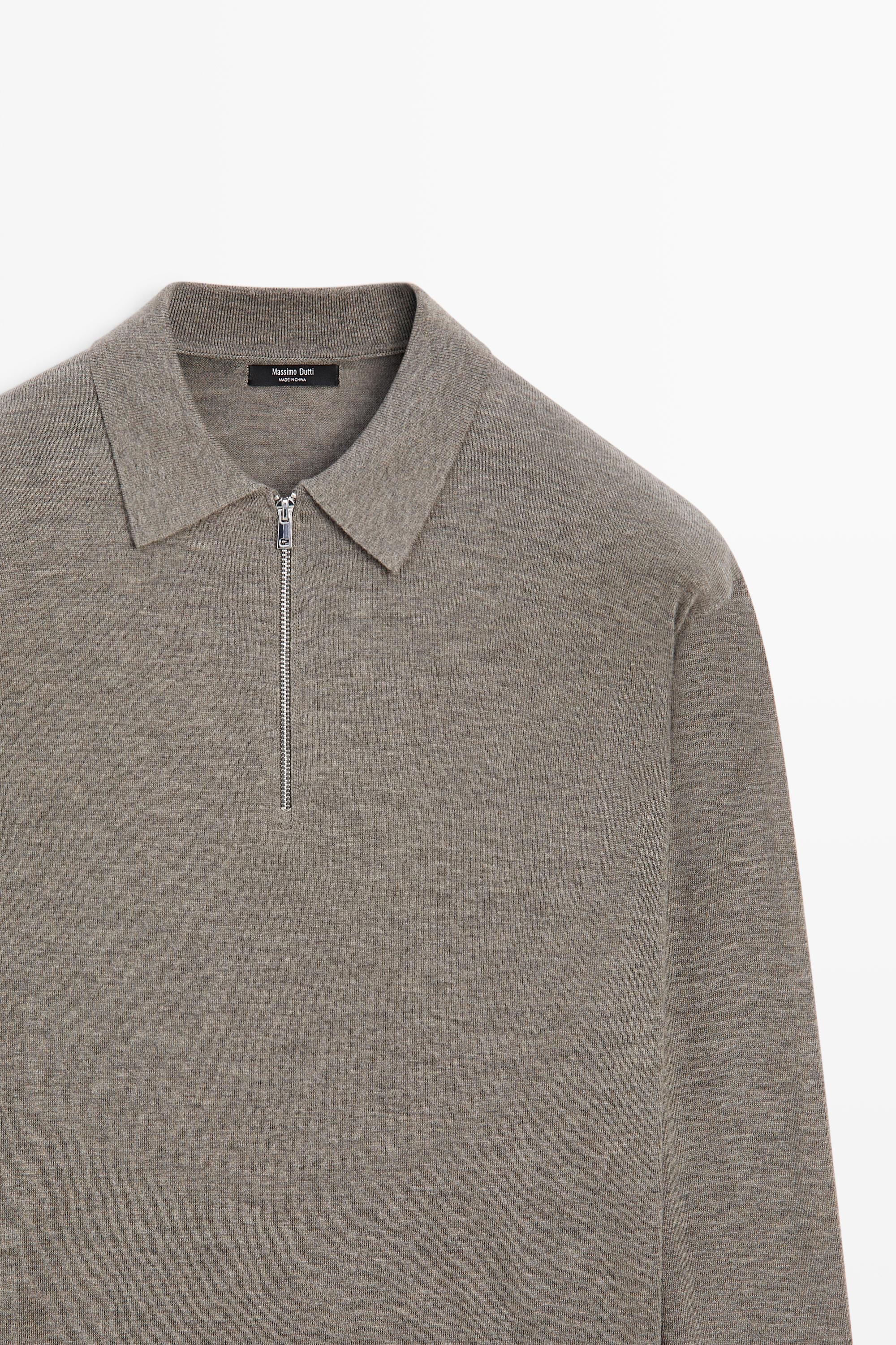 Wool blend quarter-zip knit sweater — DARK KHAKI