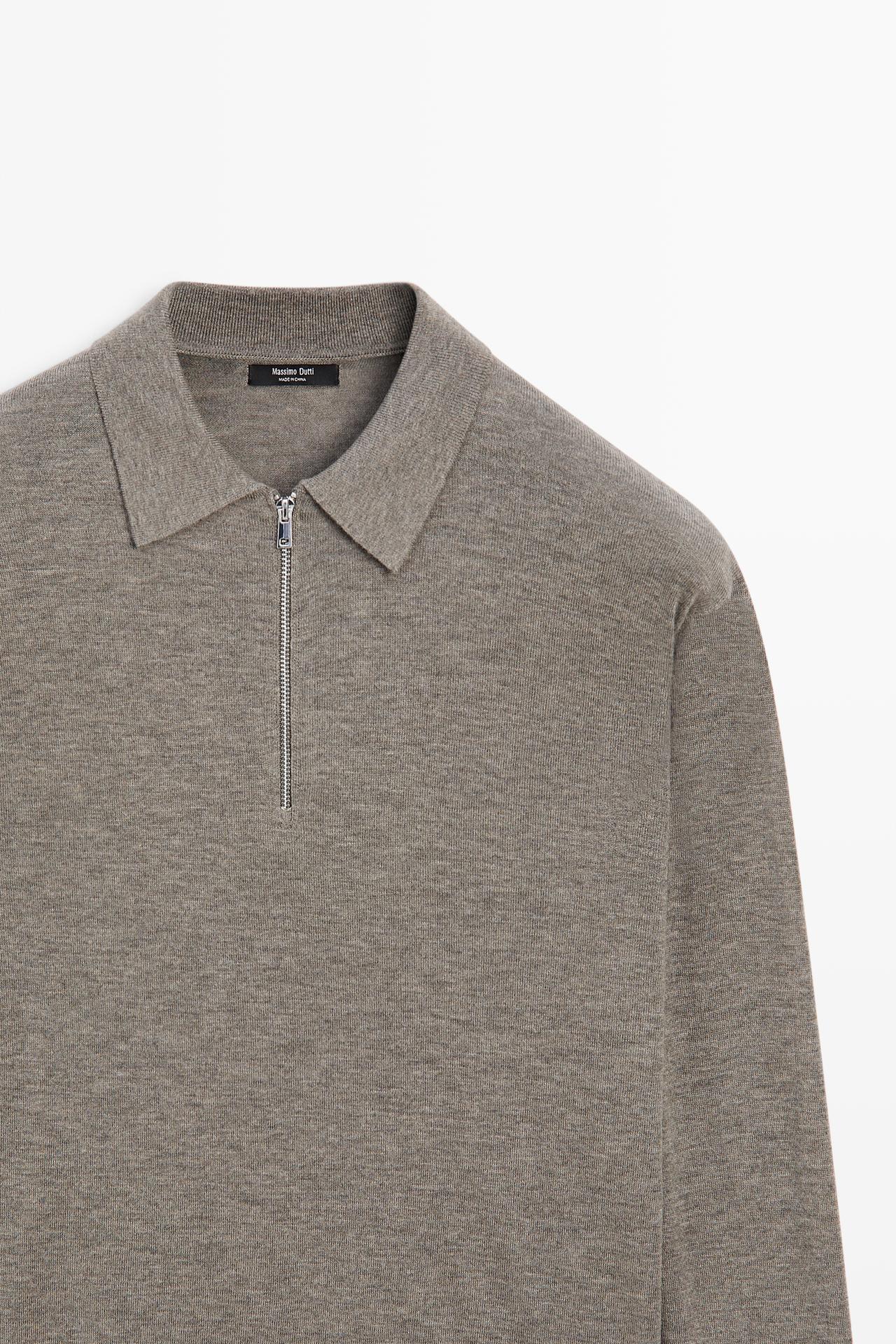 Wool blend quarter-zip knit sweater — DARK KHAKI