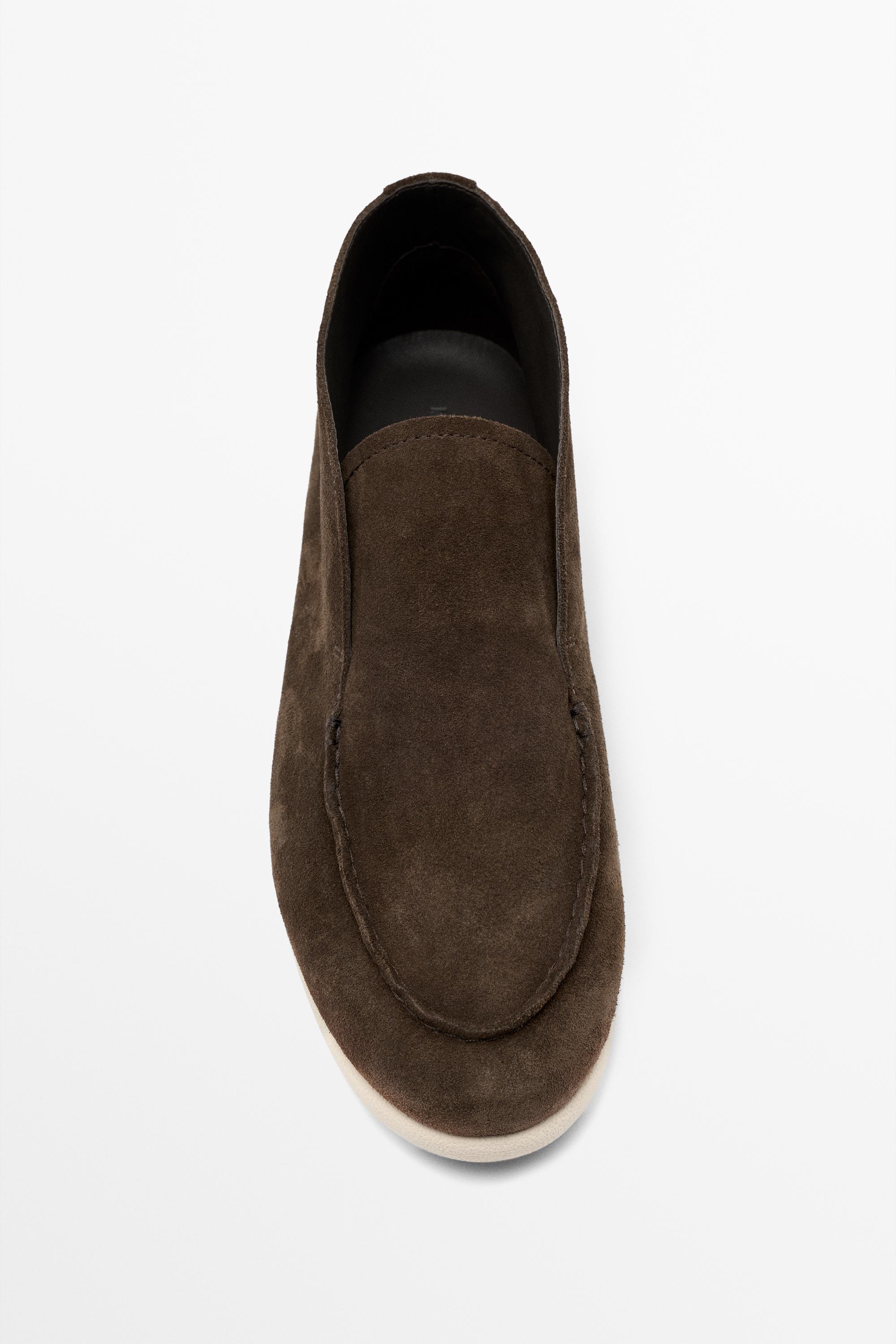 Split suede leather ankle loafer — BROWN
