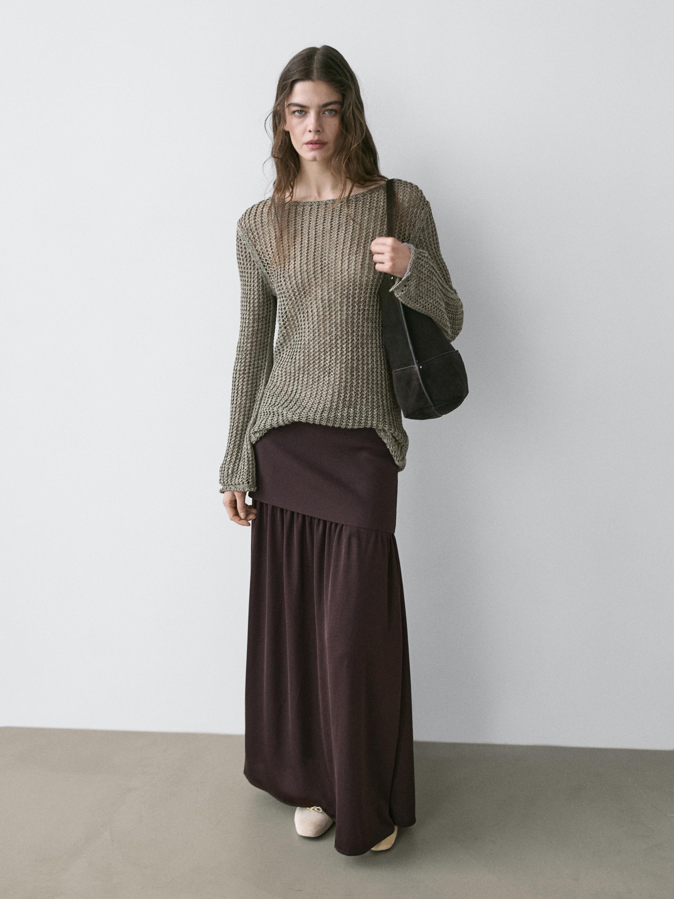 Cotton blend cutwork sweater — Greyish green