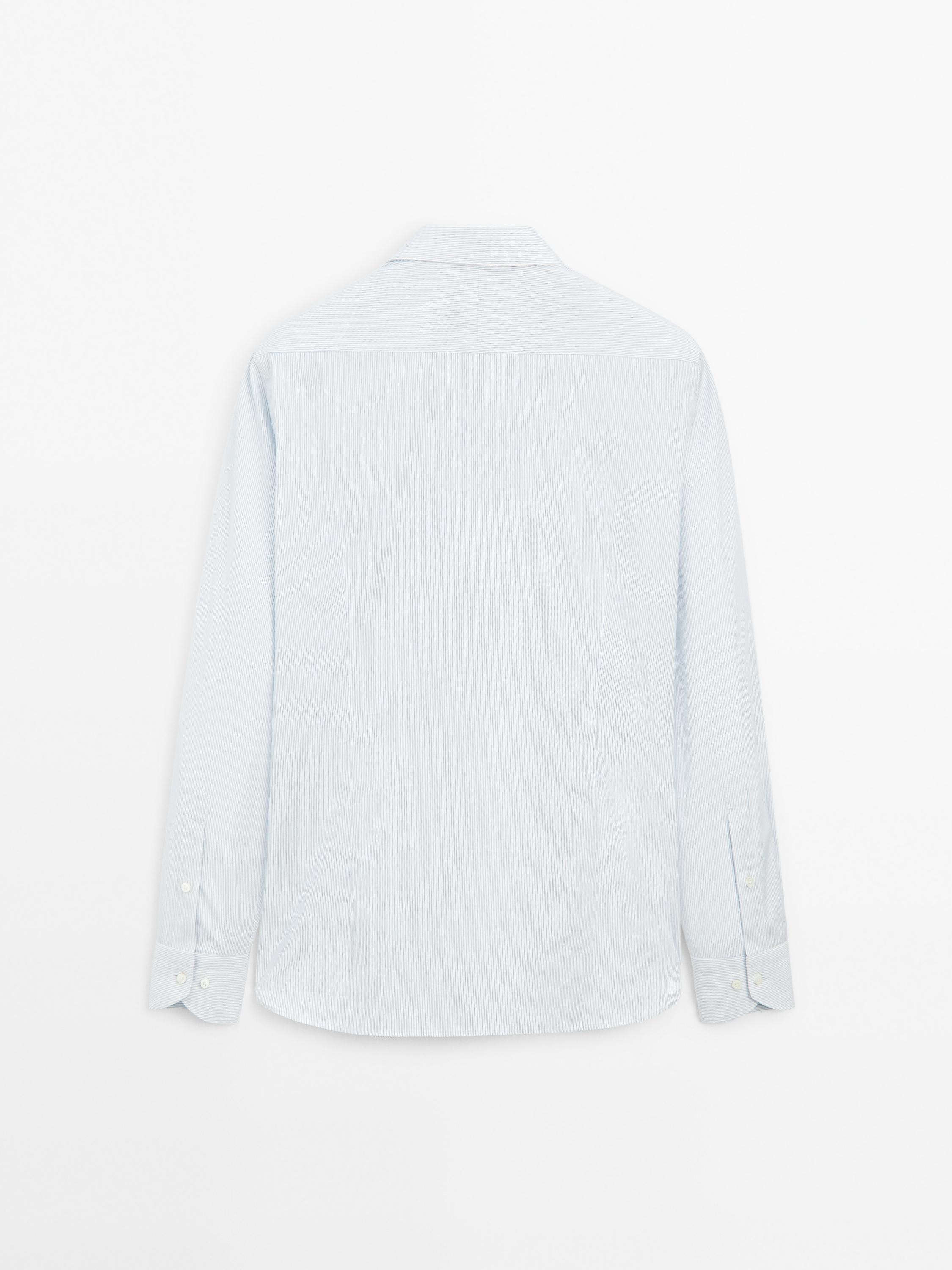 Slim fit micro-striped 100% cotton shirt