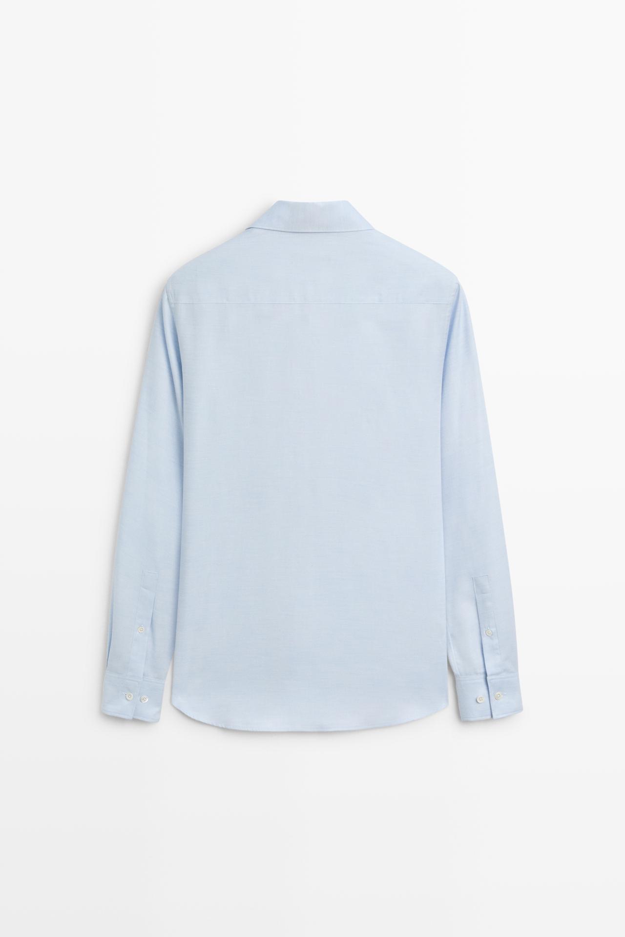Regular fit cotton blend shirt — Sky blue