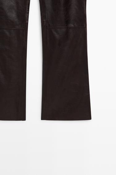 Nappa leather flare fit pants with seams — BROWN 7