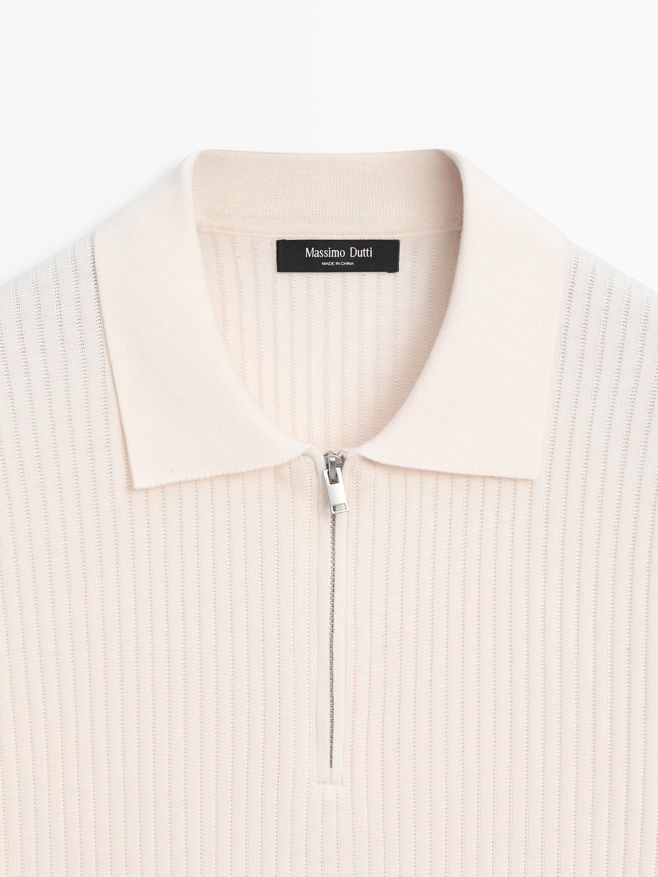 Quarter-zip knit polo sweater — CREAM