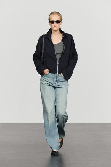 Cotton knit zip-up jacket — NAVY BLUE 1