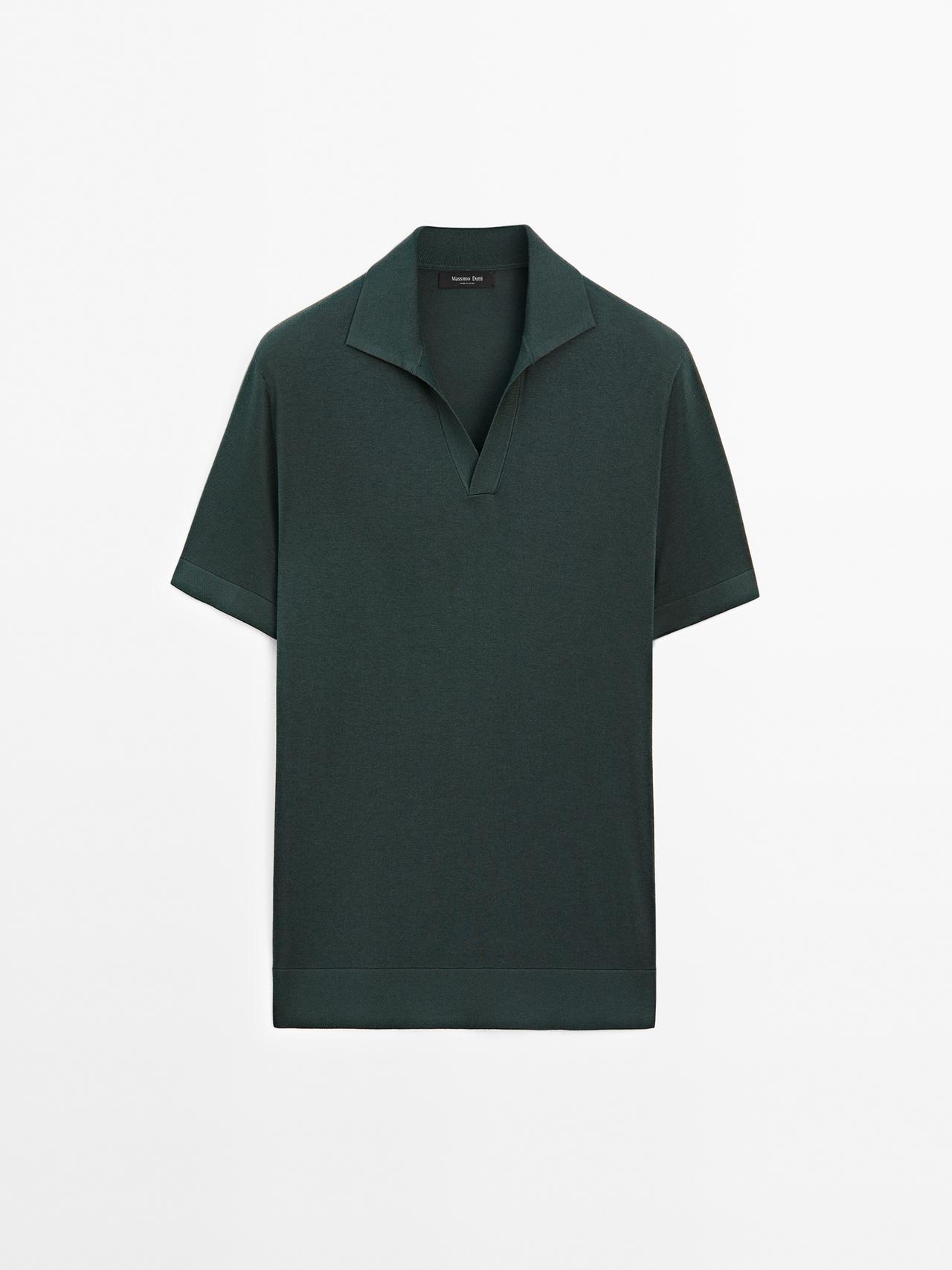 Massimo Dutti - Herre - Poloshirt I Strik Med V-Udskæring - Vandgrøn - M