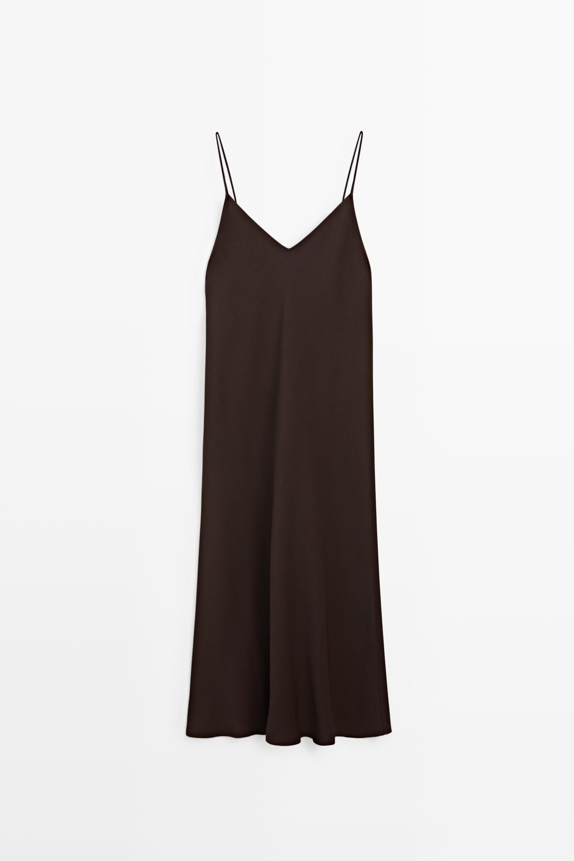 massimo dutti brown slip dress Flowing spaghetti strap midi · Brown, Black · Dress Color:Fuschia Outfmvch Black dresses for AW-PD-11164 Finished with a Vcut