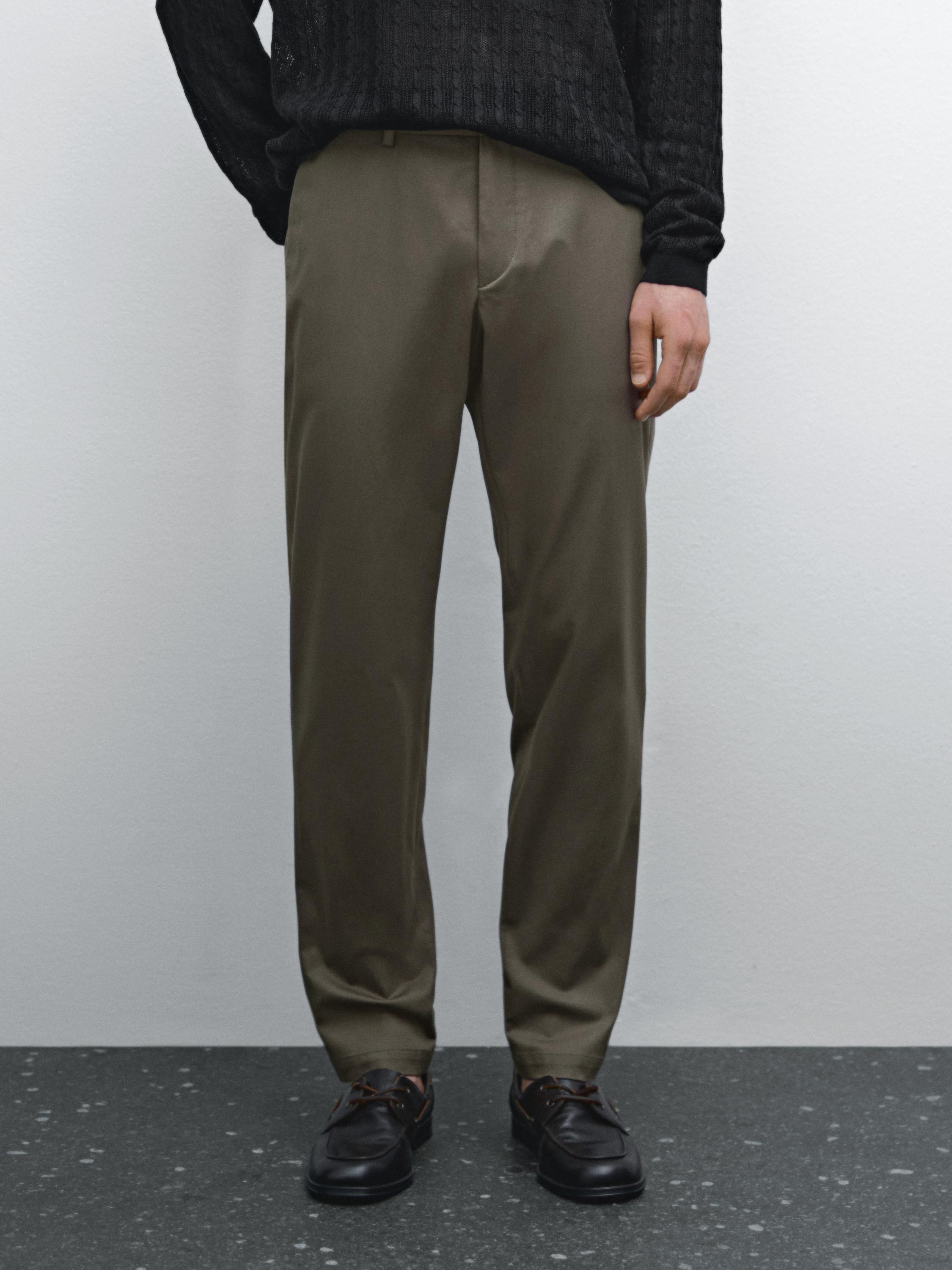 Slim fit cotton blend trousers