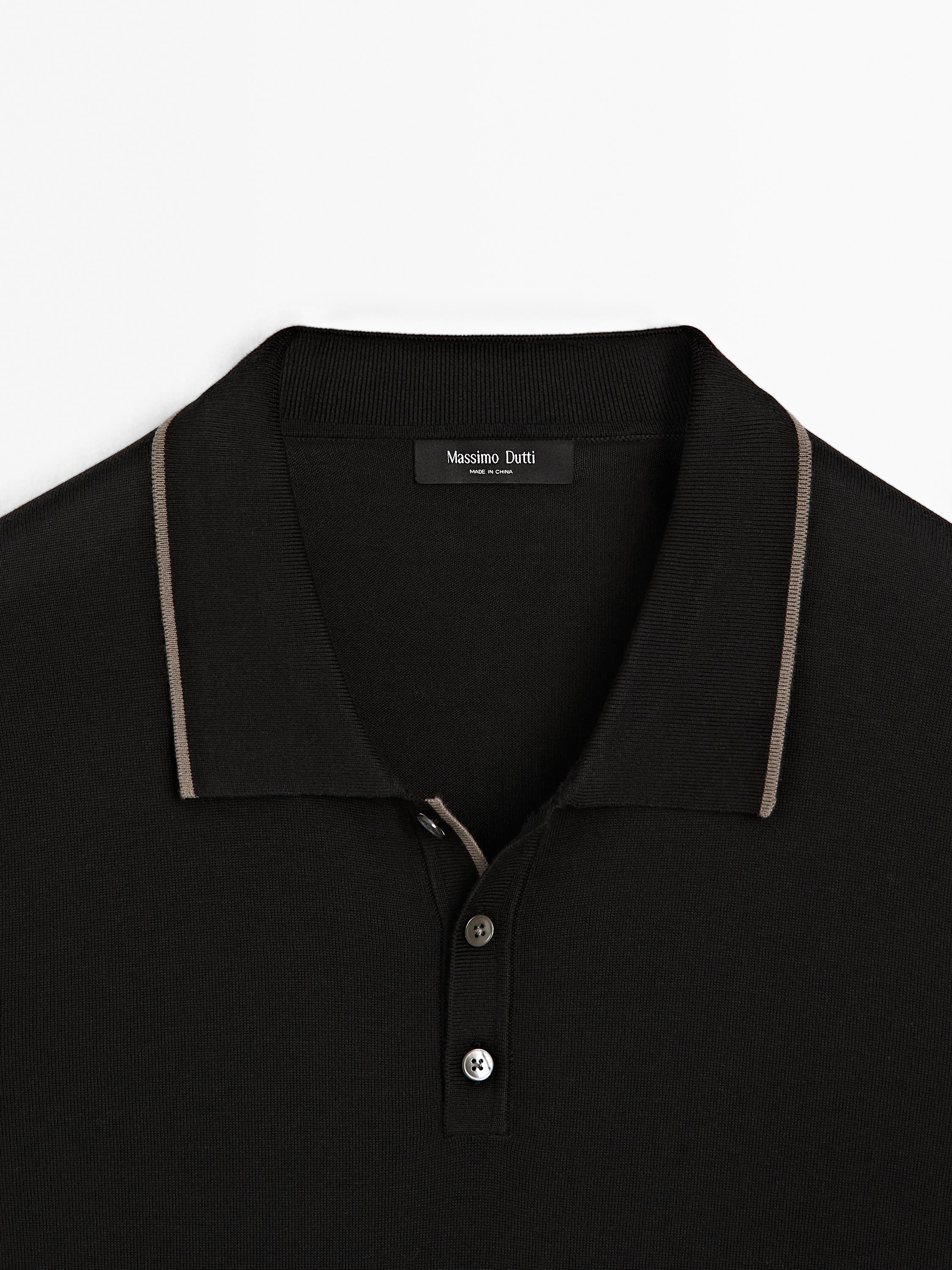 Knit polo shirt with coloured collar detail