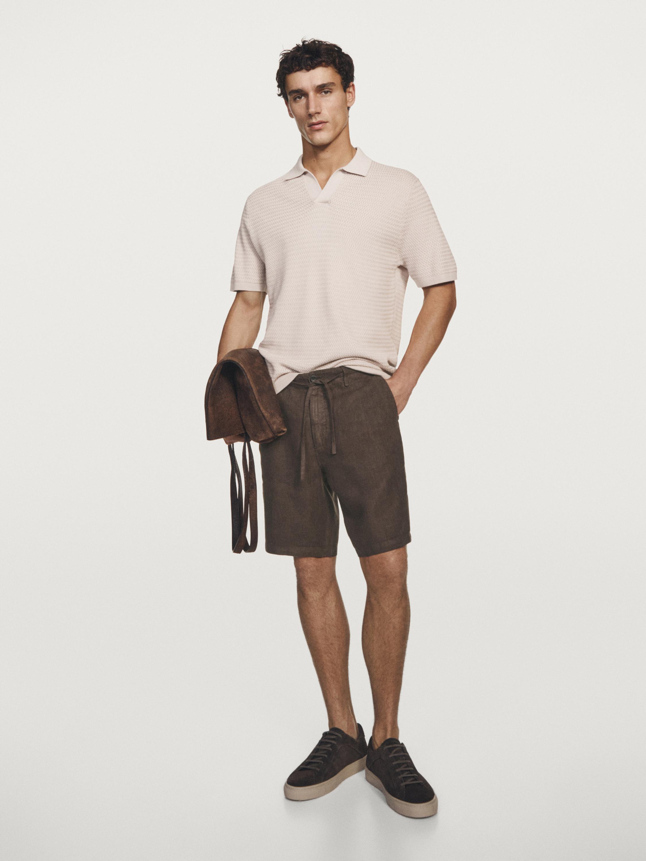 Short sleeve textured knit polo shirt