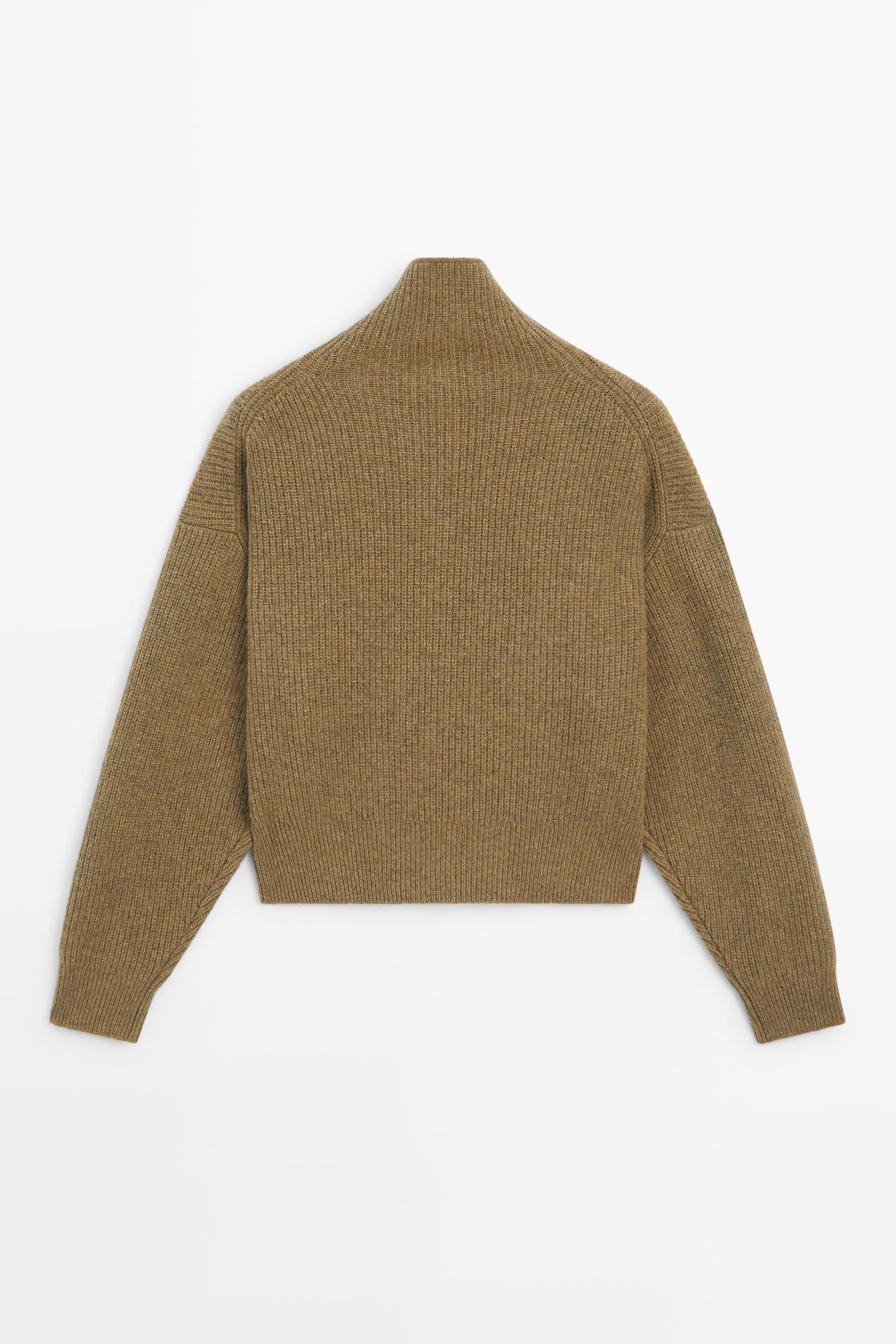 100% wool purl funnel neck cardigan — OIL