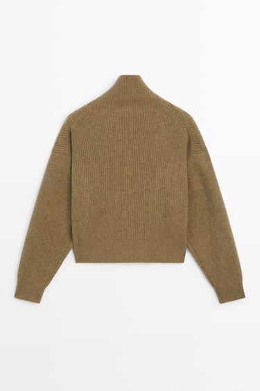 100% wool purl funnel neck cardigan — OIL 6