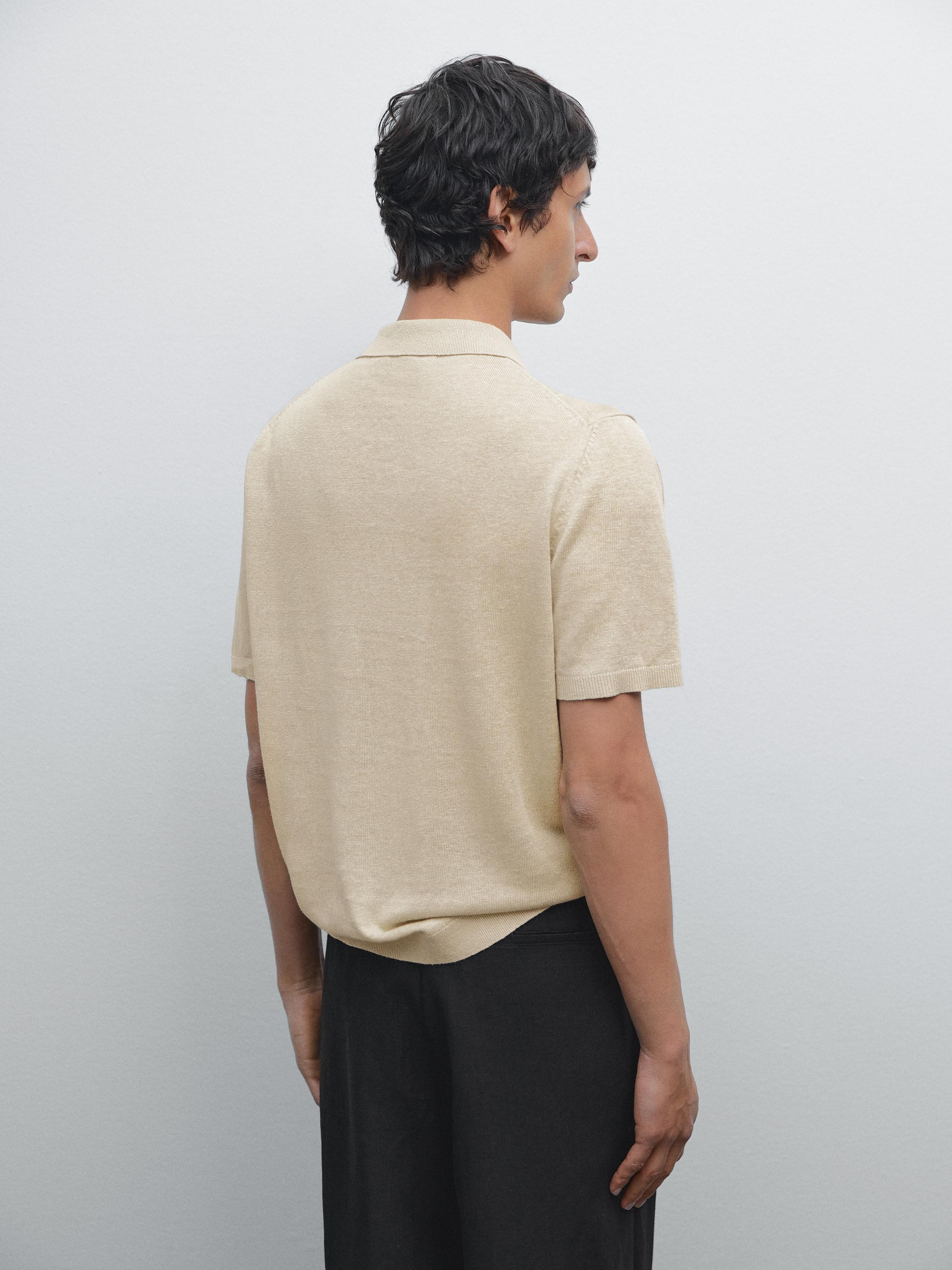 100% linen knit polo shirt