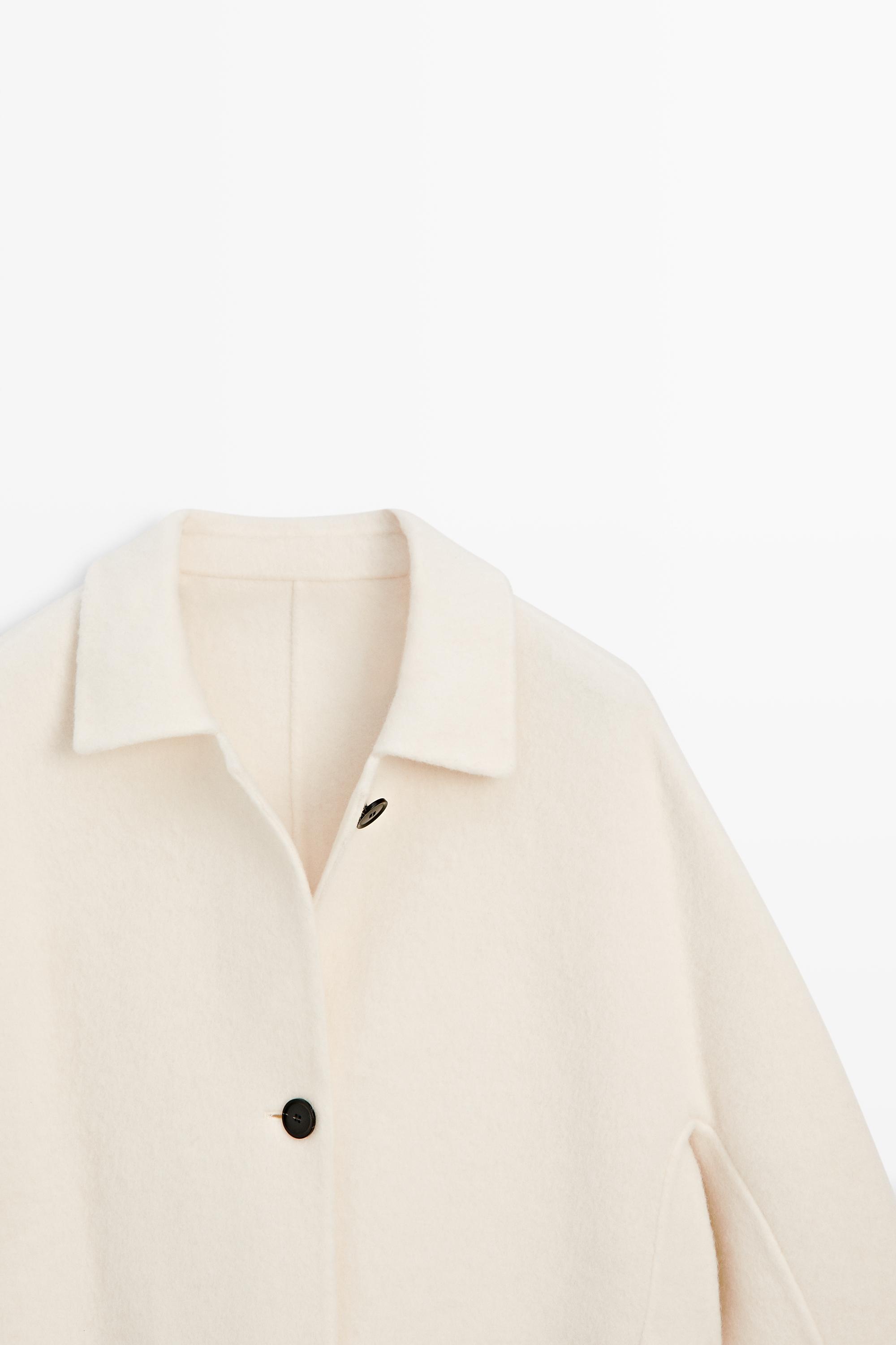 Medium single-breasted wool blend coat — Off white