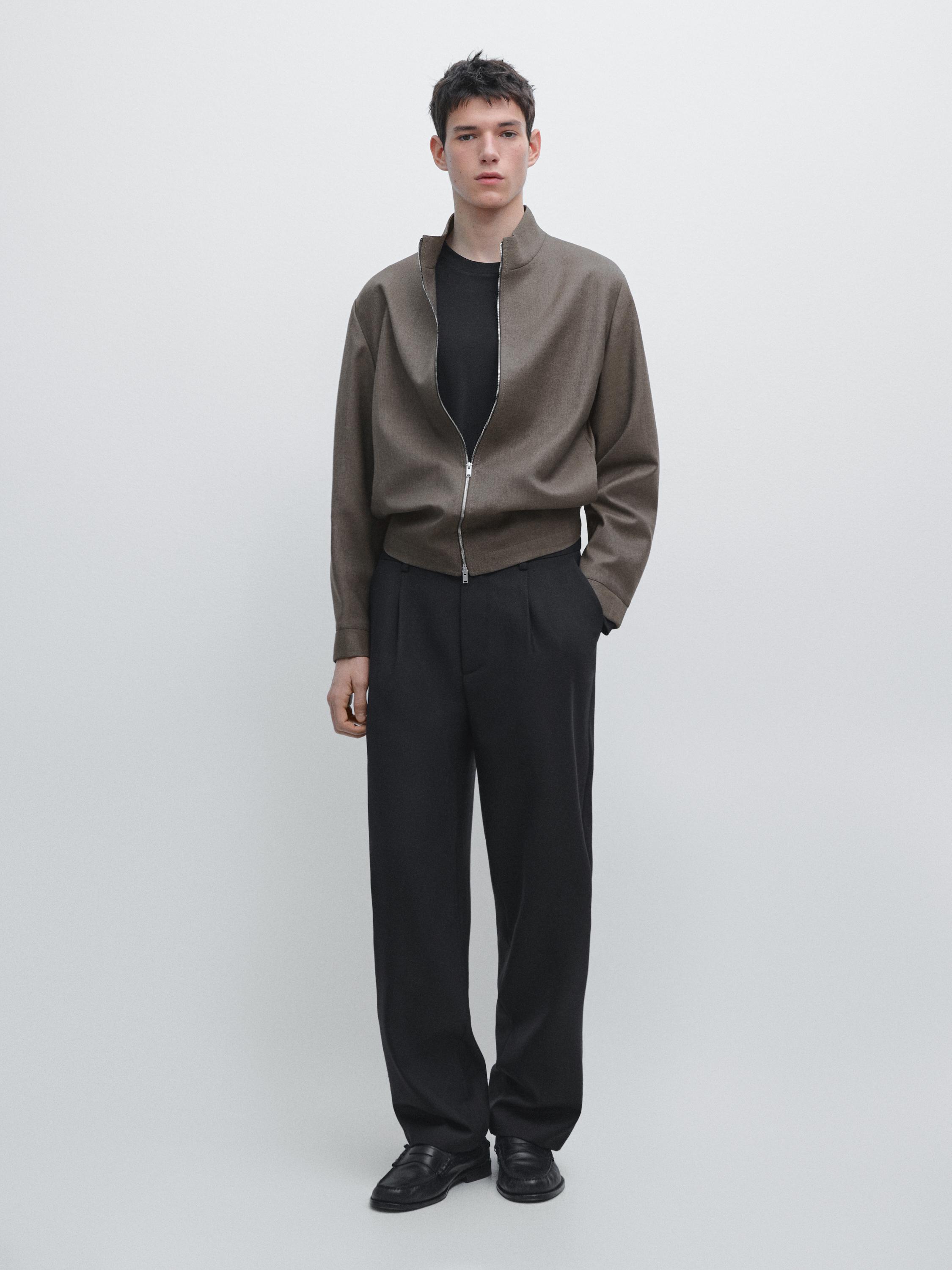 Relaxed fit wool blend trousers with darts — NAVY BLUE