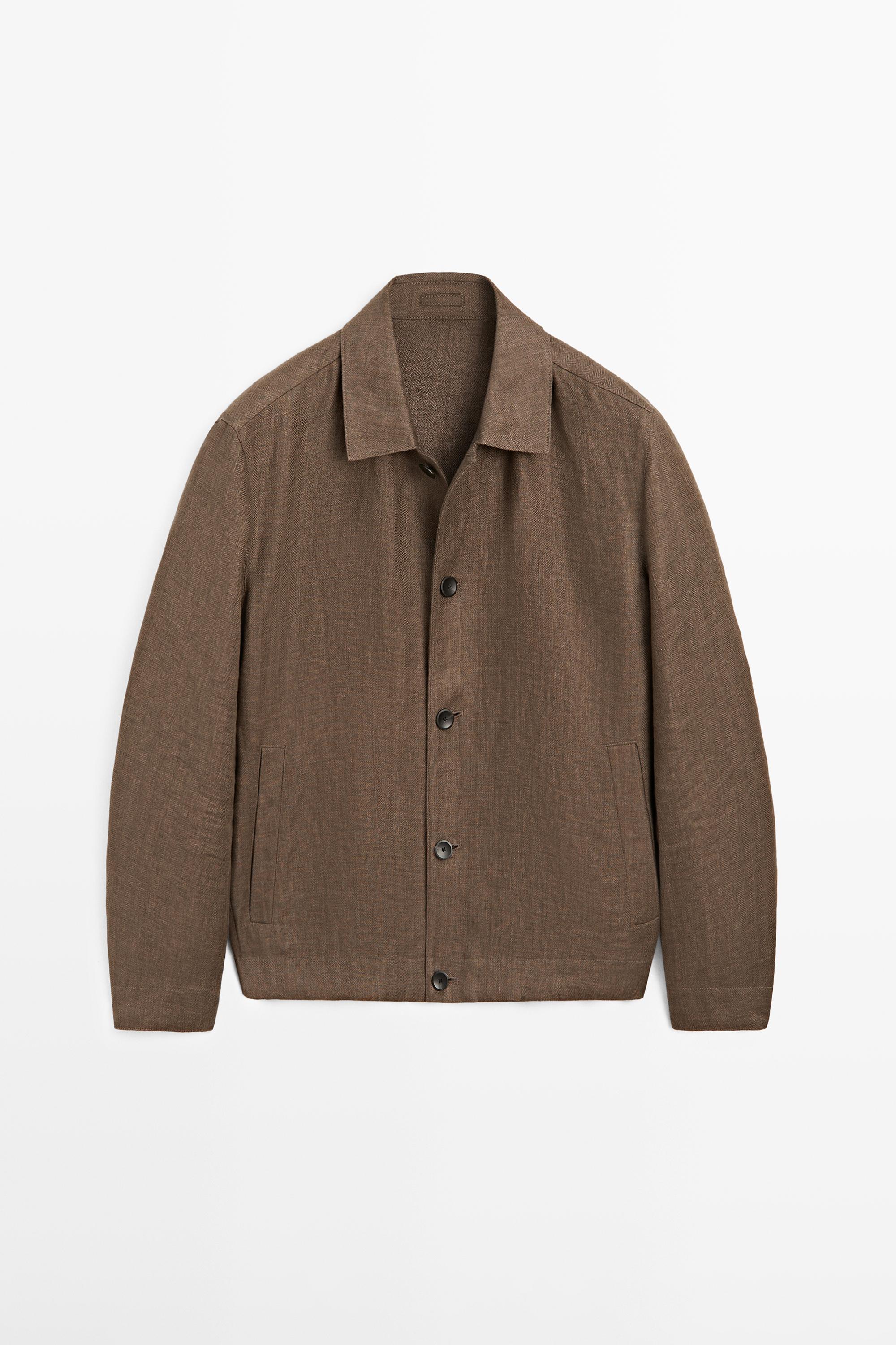 Total look linen jacket with herringbone detail — OCHRE