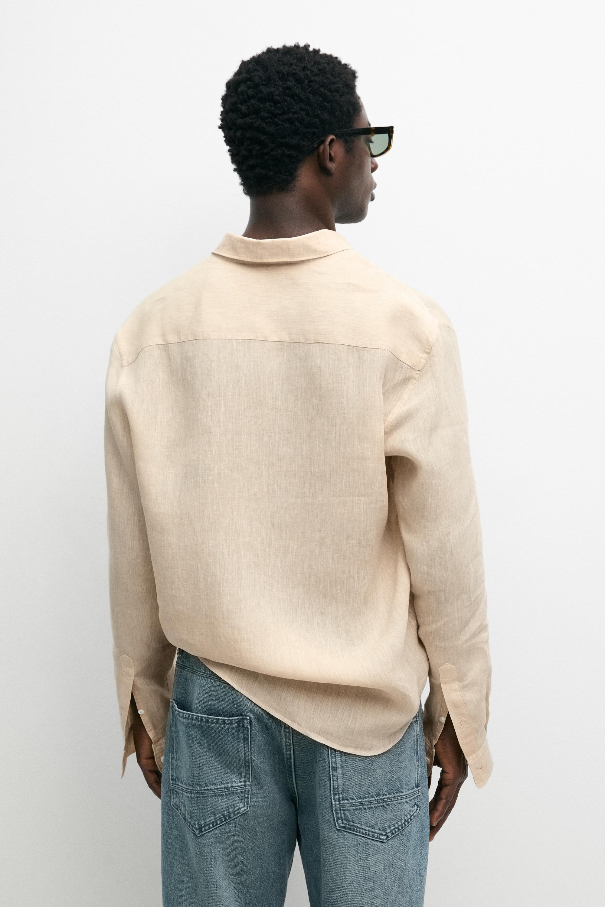 Regular fit 100% linen patch pocket shirt — DARK ORANGE