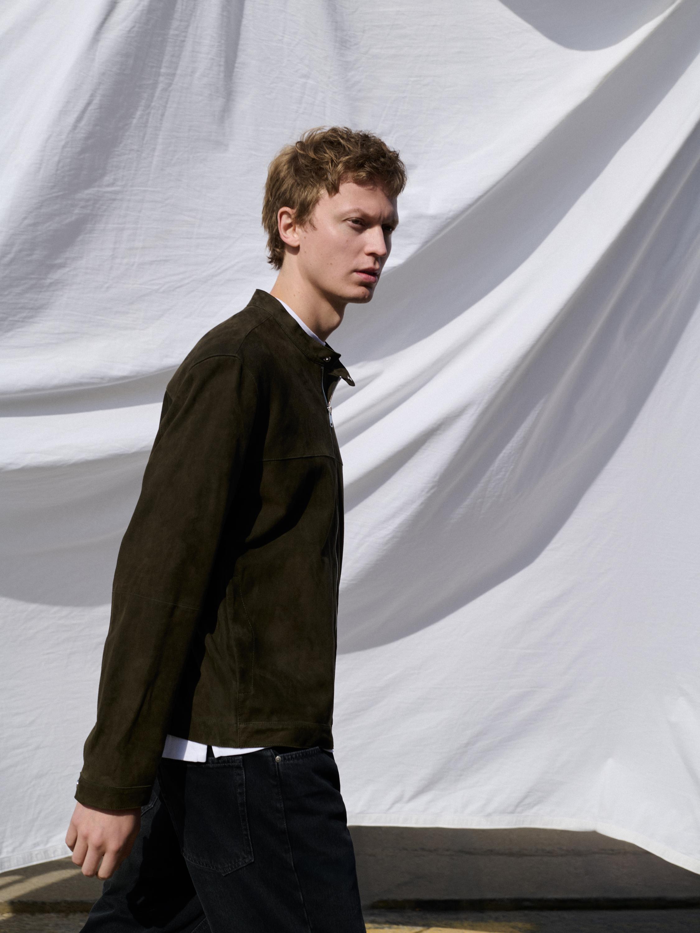 Suede leather jacket — KHAKI