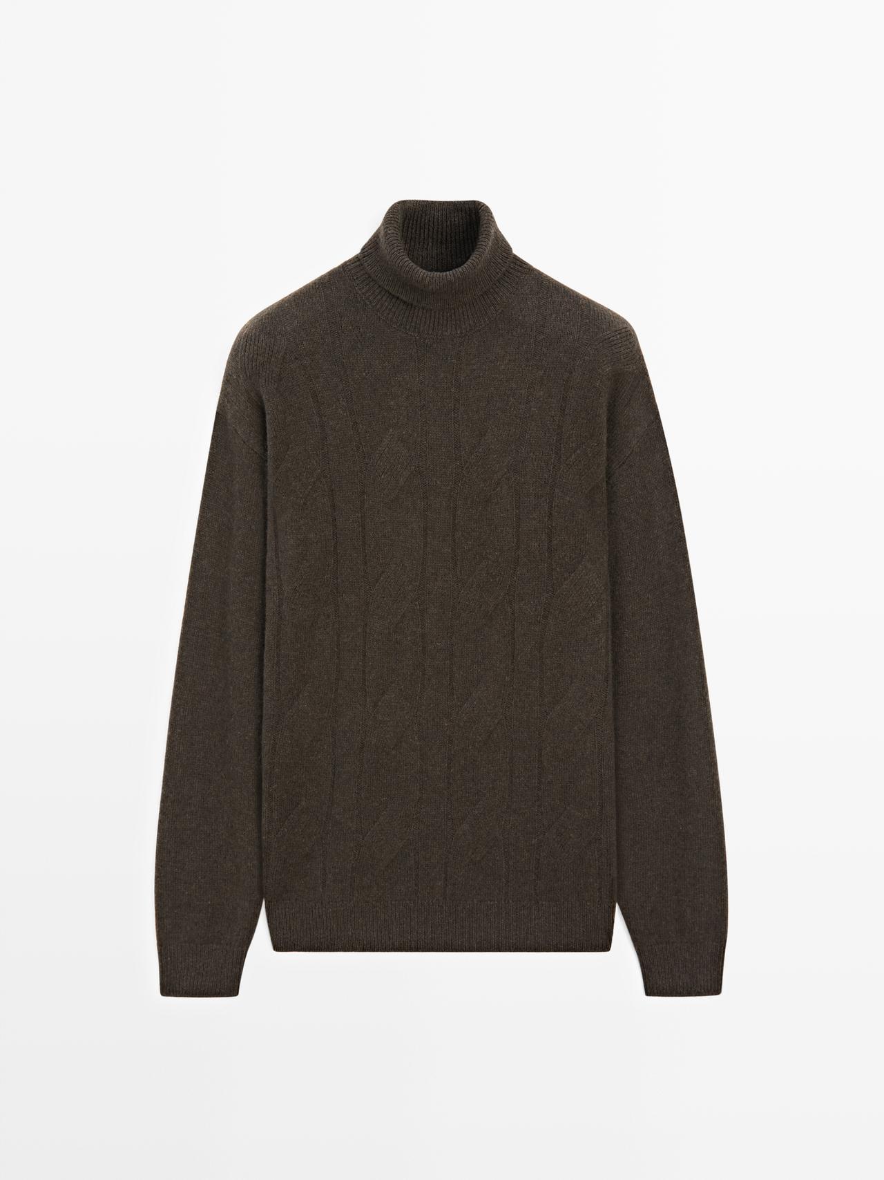 Massimo Dutti - Heren - Tricot Trui Van Wolmix Met Opstaande Kraag - Bruin - S