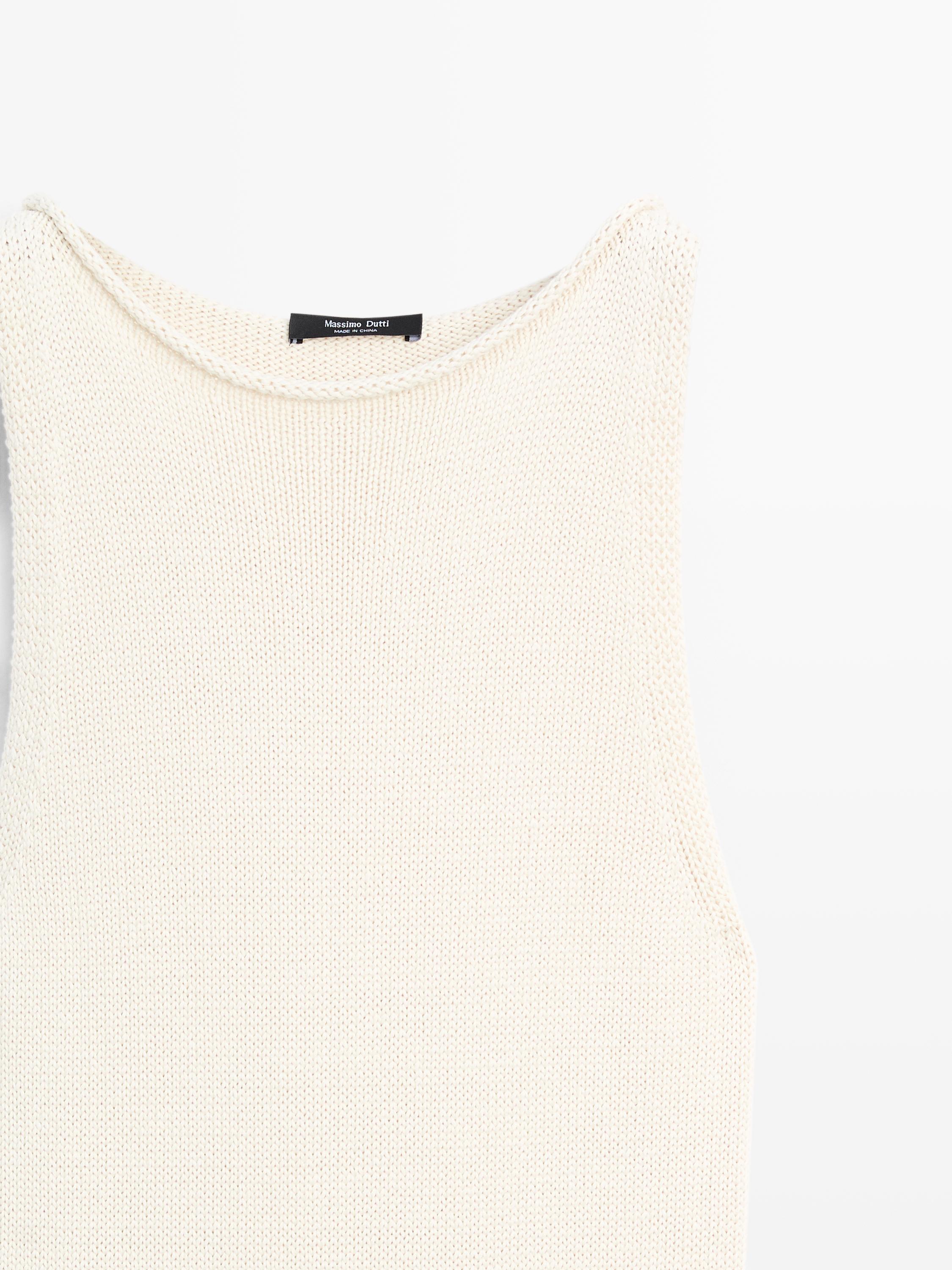 Contrast knit midi dress, 100% cotton