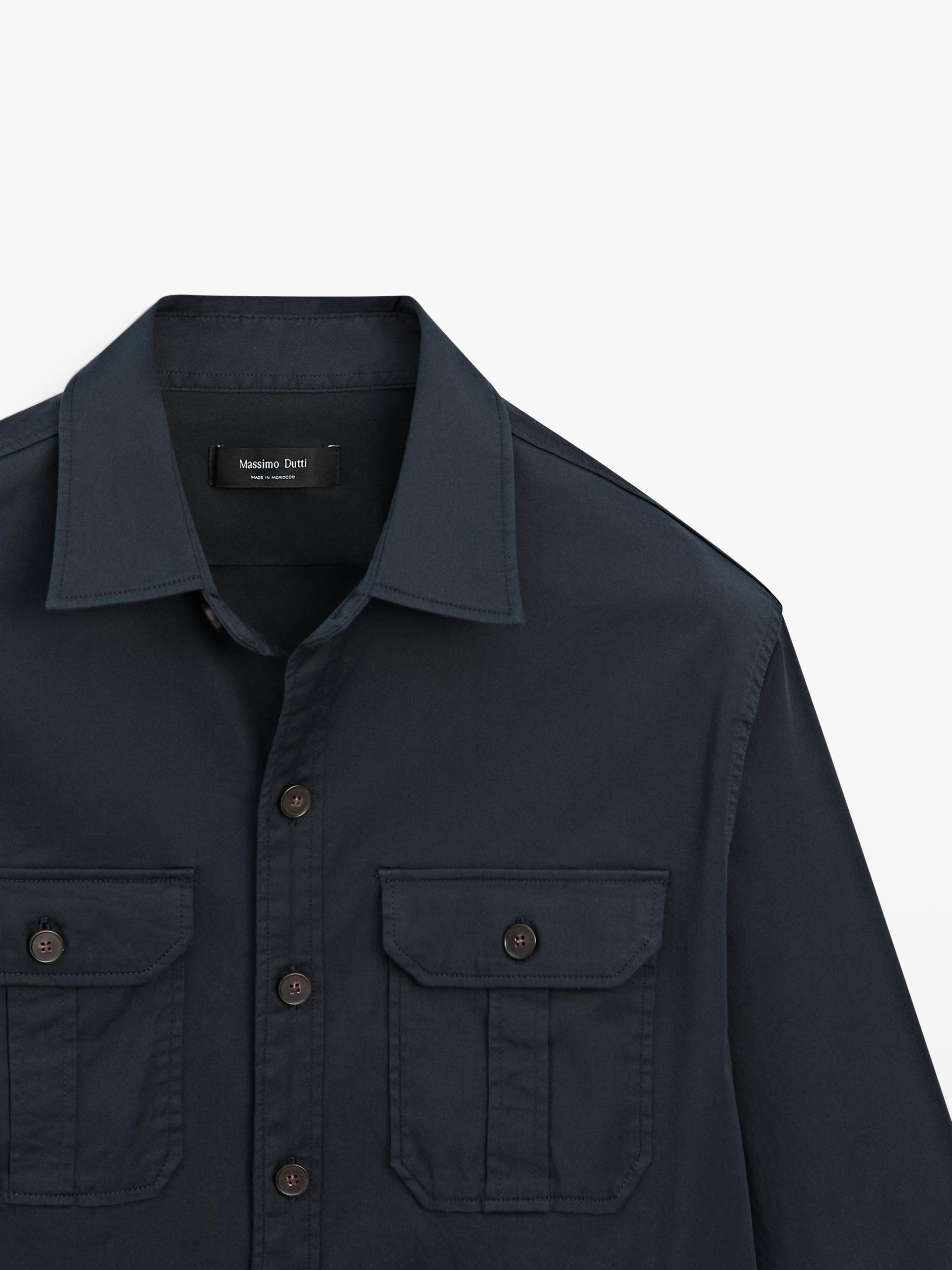 Cotton blend overshirt with pocket detail — NAVY BLUE