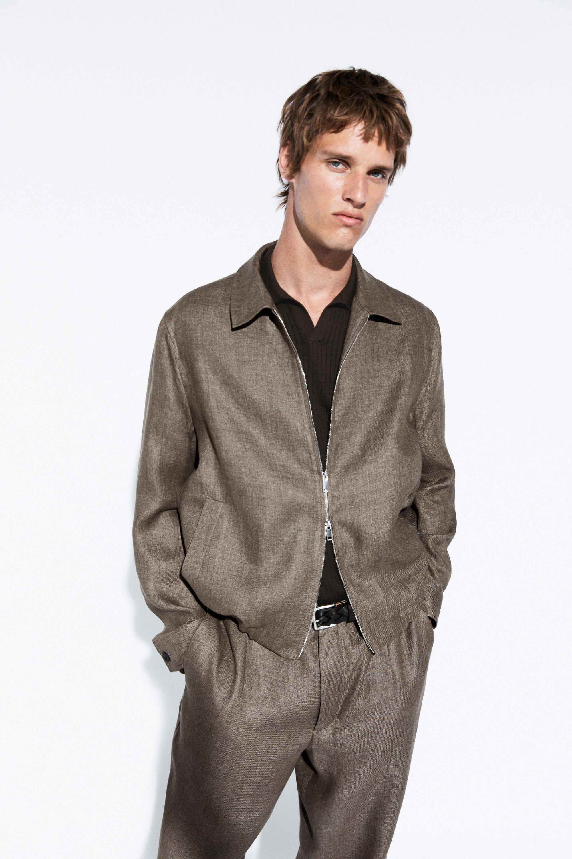 Faded linen total look jacket — GREENISH