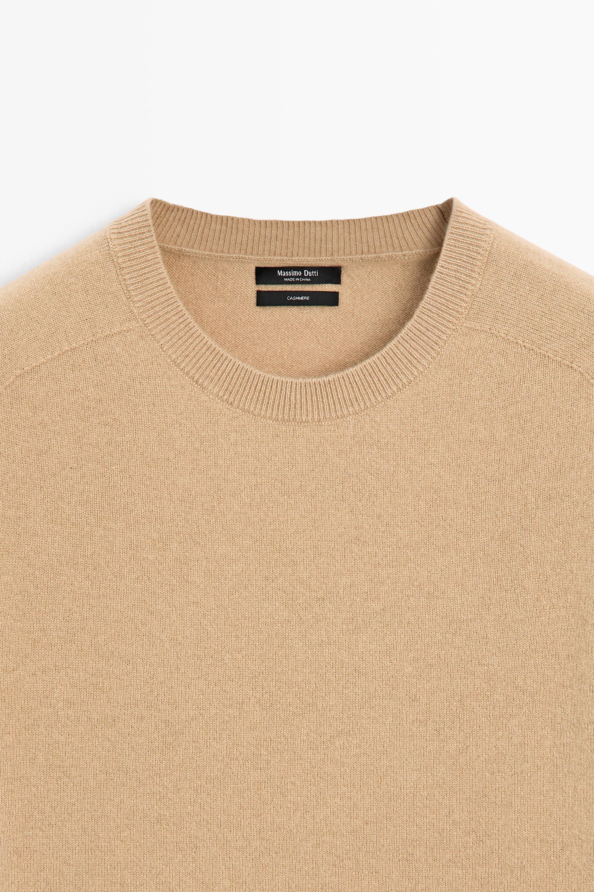100% cashmere short sleeve knit sweater — CAMEL