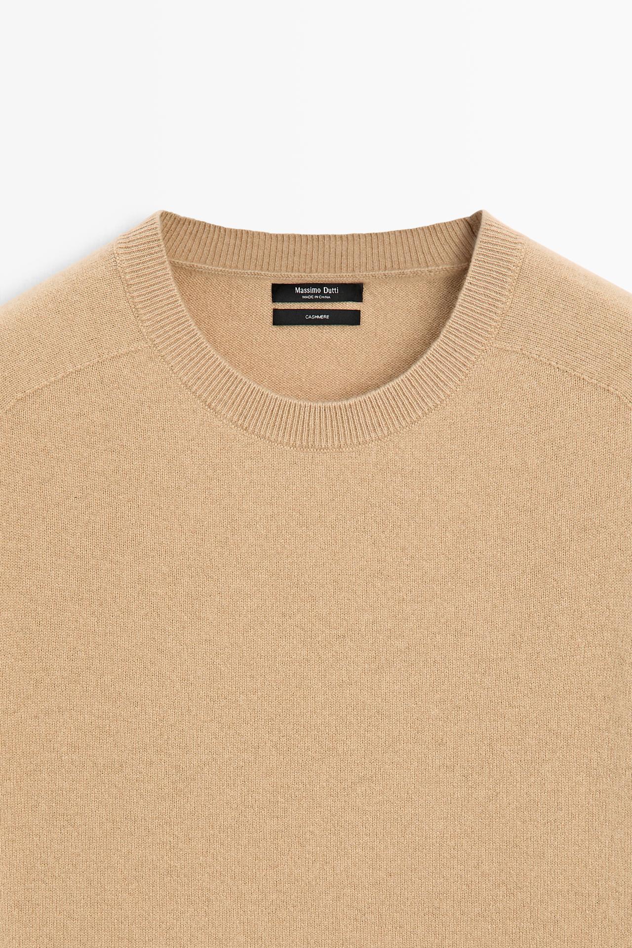 100% cashmere short sleeve knit sweater — CAMEL